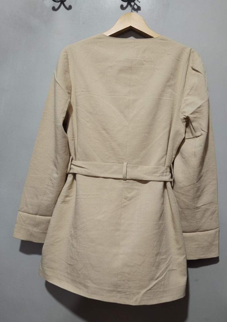 PRIMARK Light Beige Open Trench Coat Mac Tie Waist UK10 W-17 / L-29