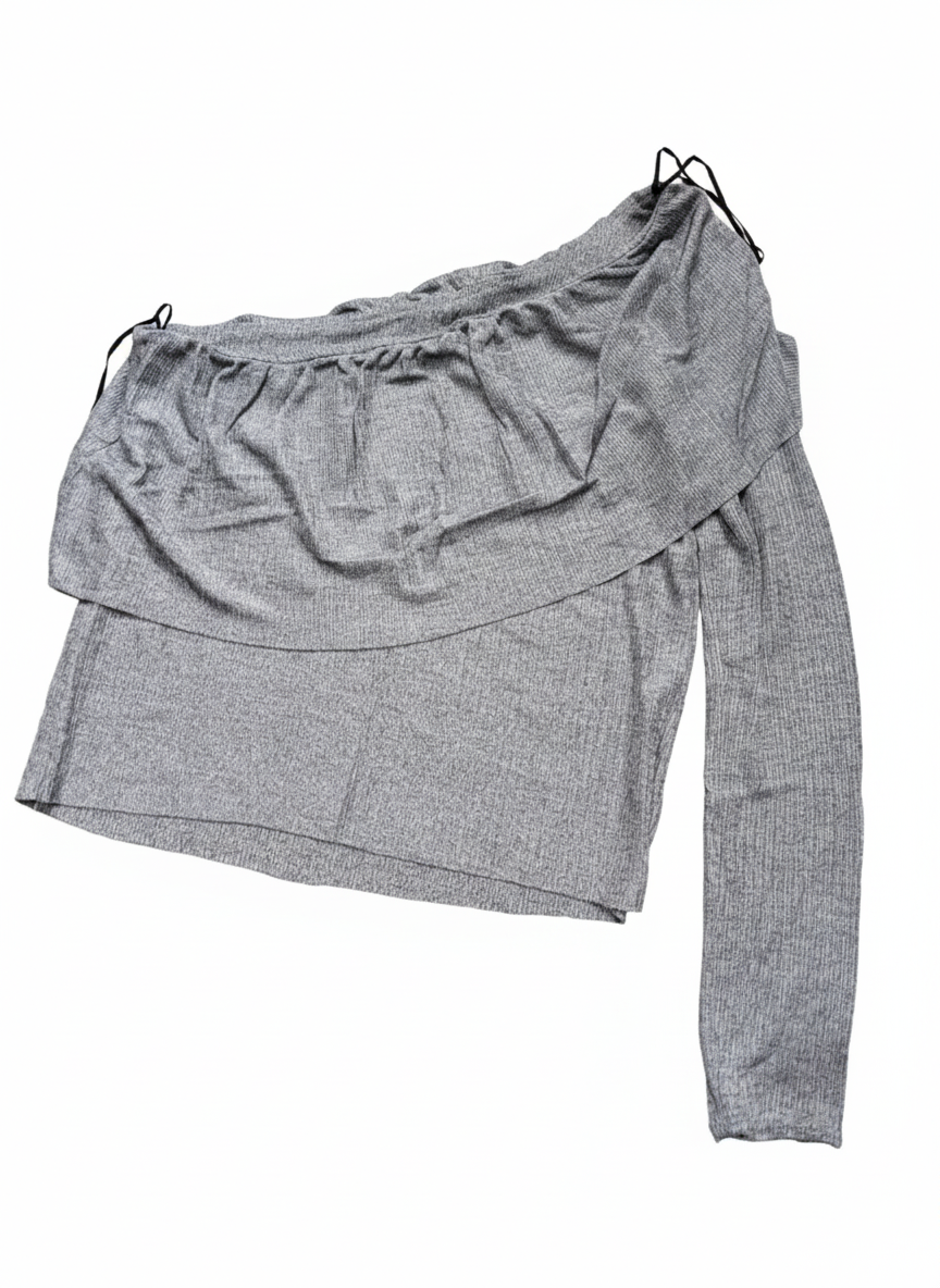 ZARA SILVER SHINY ASYMMETRIC NECKLINE SINGLE STRAP TOP