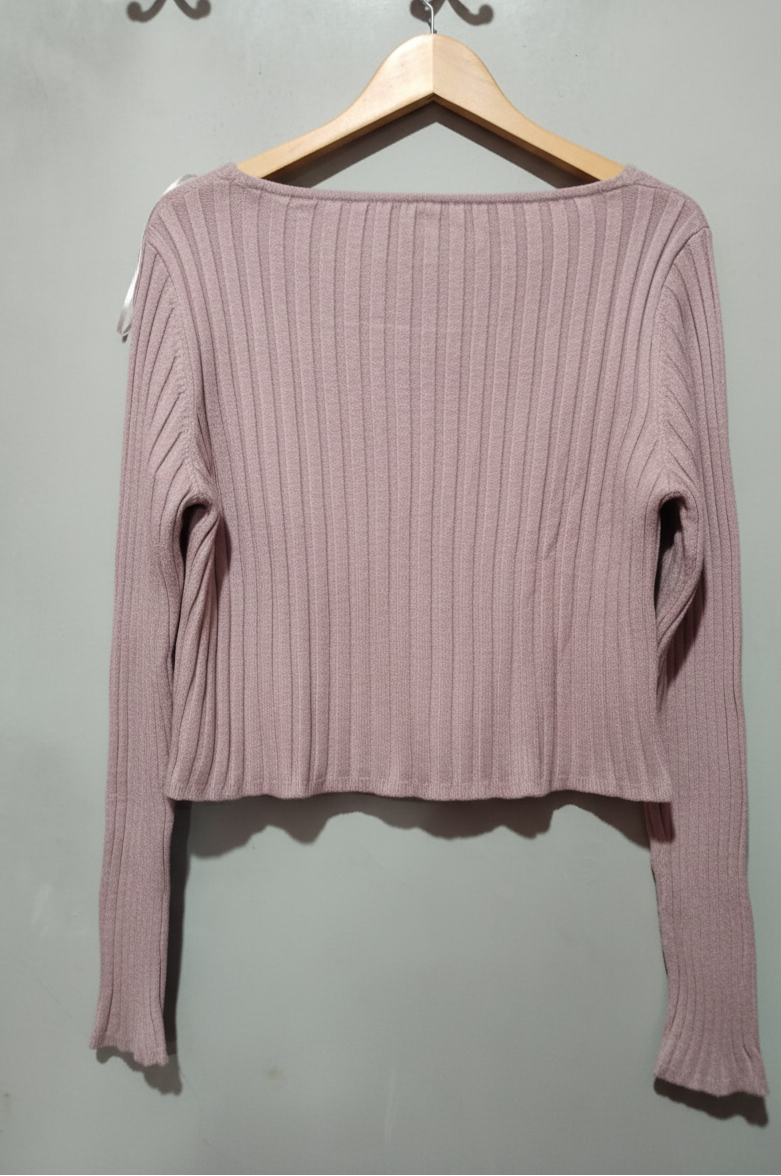 Women's L Crop Top Long Sleeve Faux Wrap Light Purple Mauve sweater W-17 / L-18