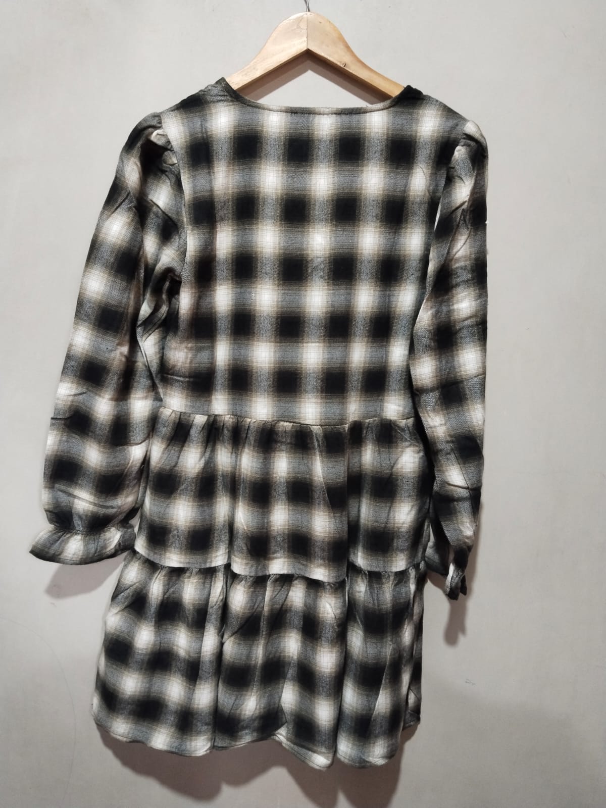 Primark Boho Check Tiered Smock Dress Long Sleeve Brushed Cotton W-17.5 /L-35
