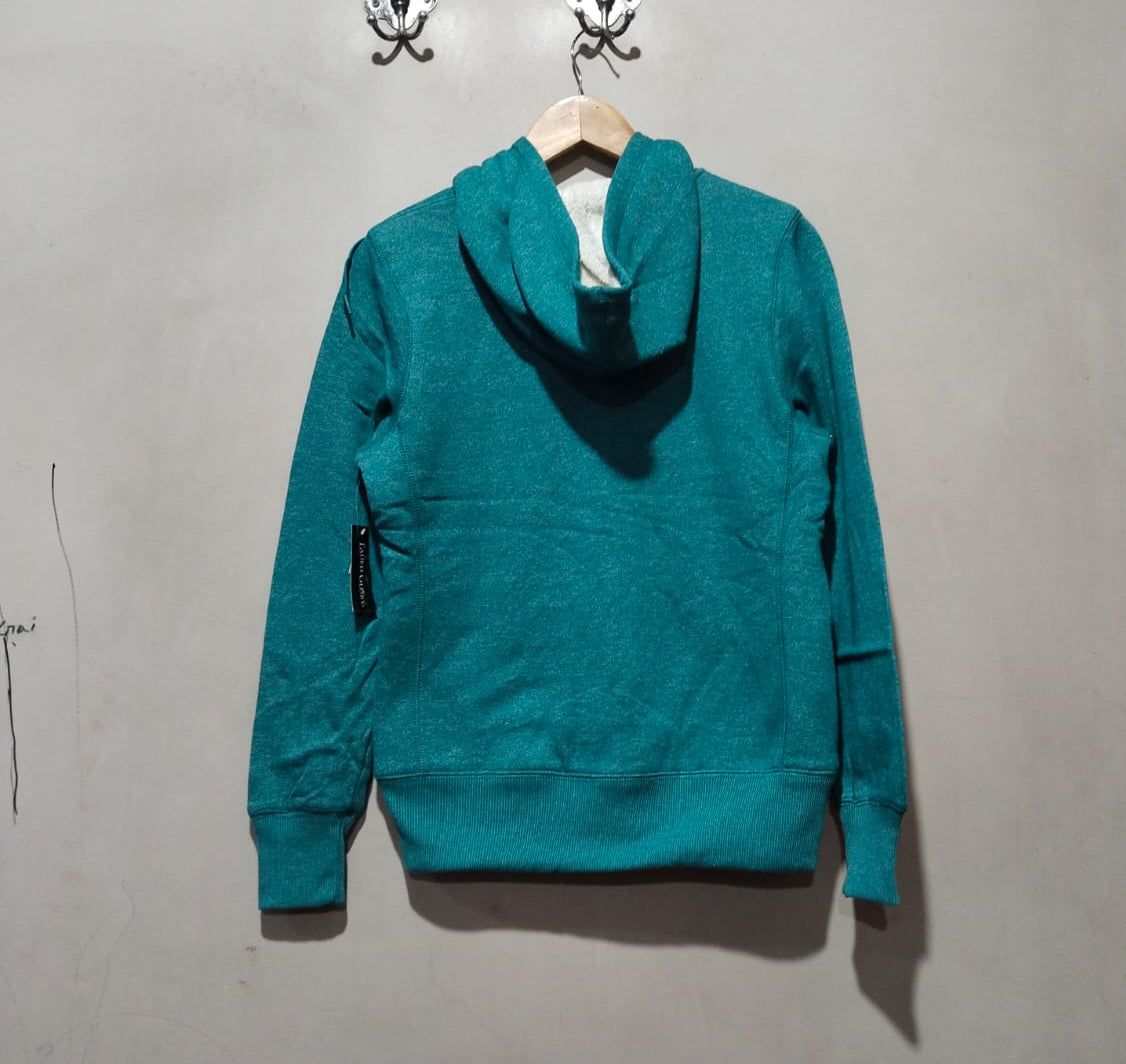 Faded Glory Jacket Coat Green Hoodie White Faux Fur W-18 / L-24