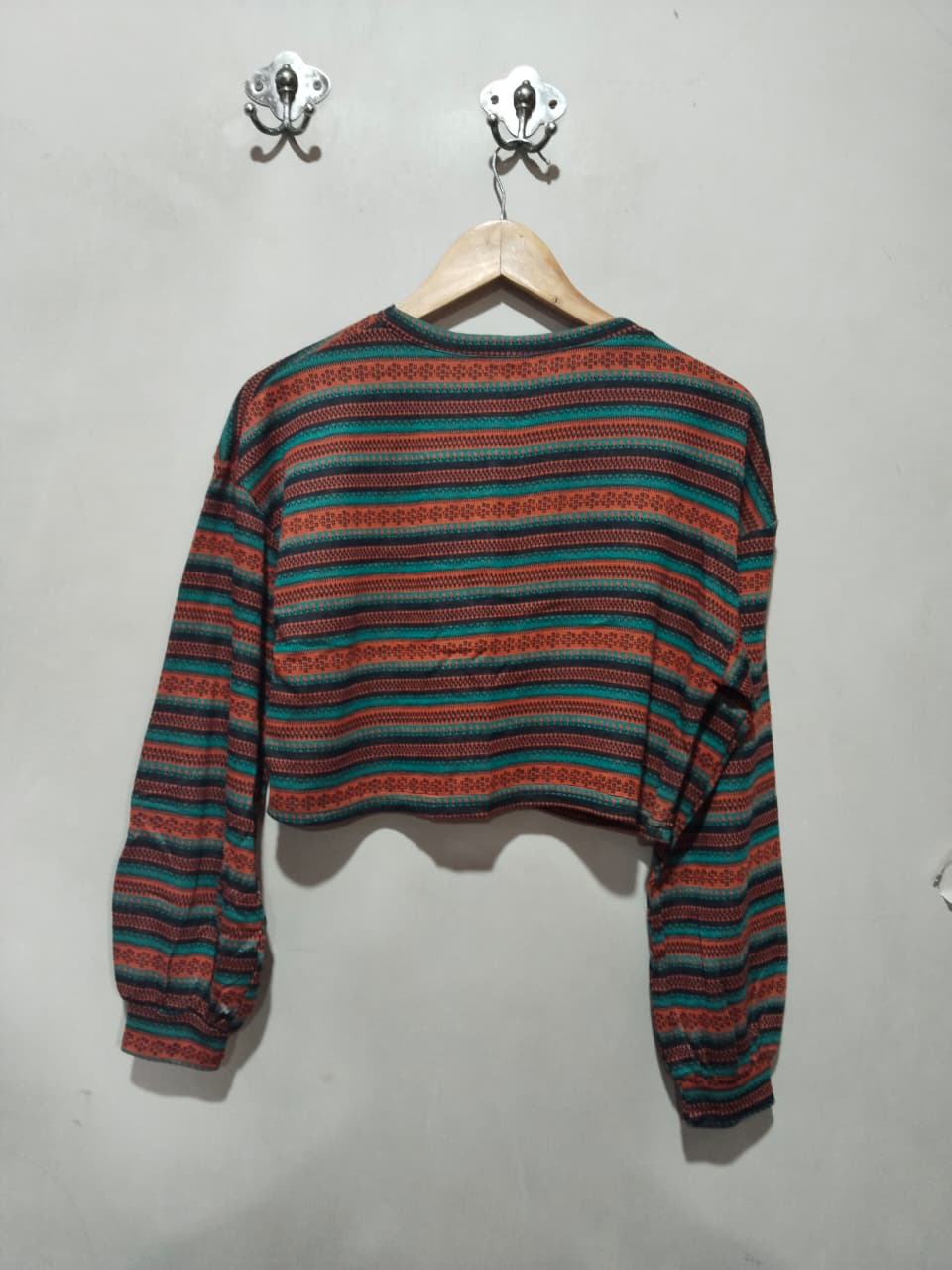 ZAFUL Women's Tribal Ethnic Graphic Cropped Knitwear Bohemian Long Sleeve Pullover Sweater Boho Drop Shoulder Knitted Top