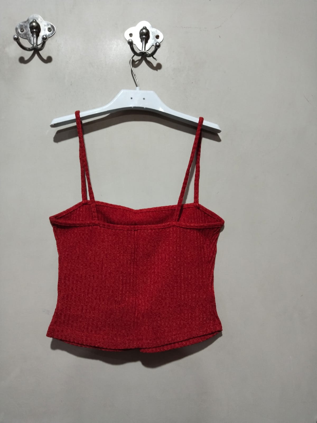SHEIN Red Ribbed Crop Top WIth Spaghetti Straps Square Neckline