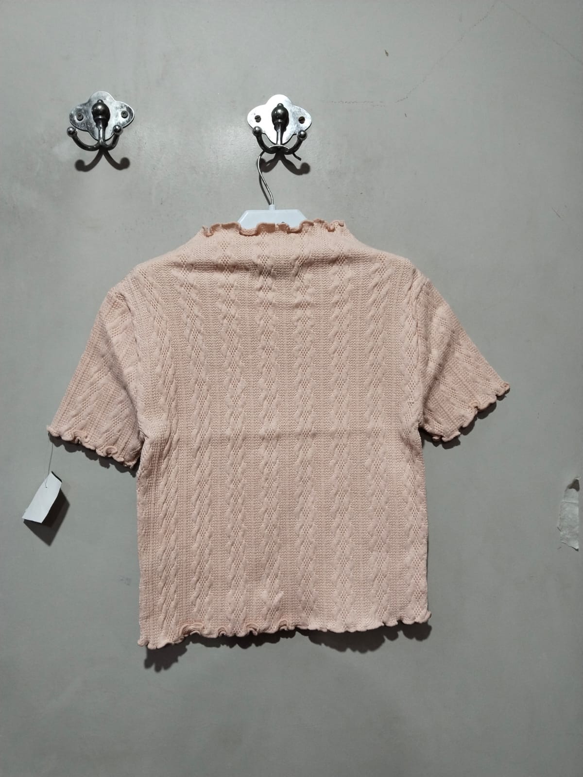 FOREVER21 Pink Ribbed Cropped t-Shirt With Frill