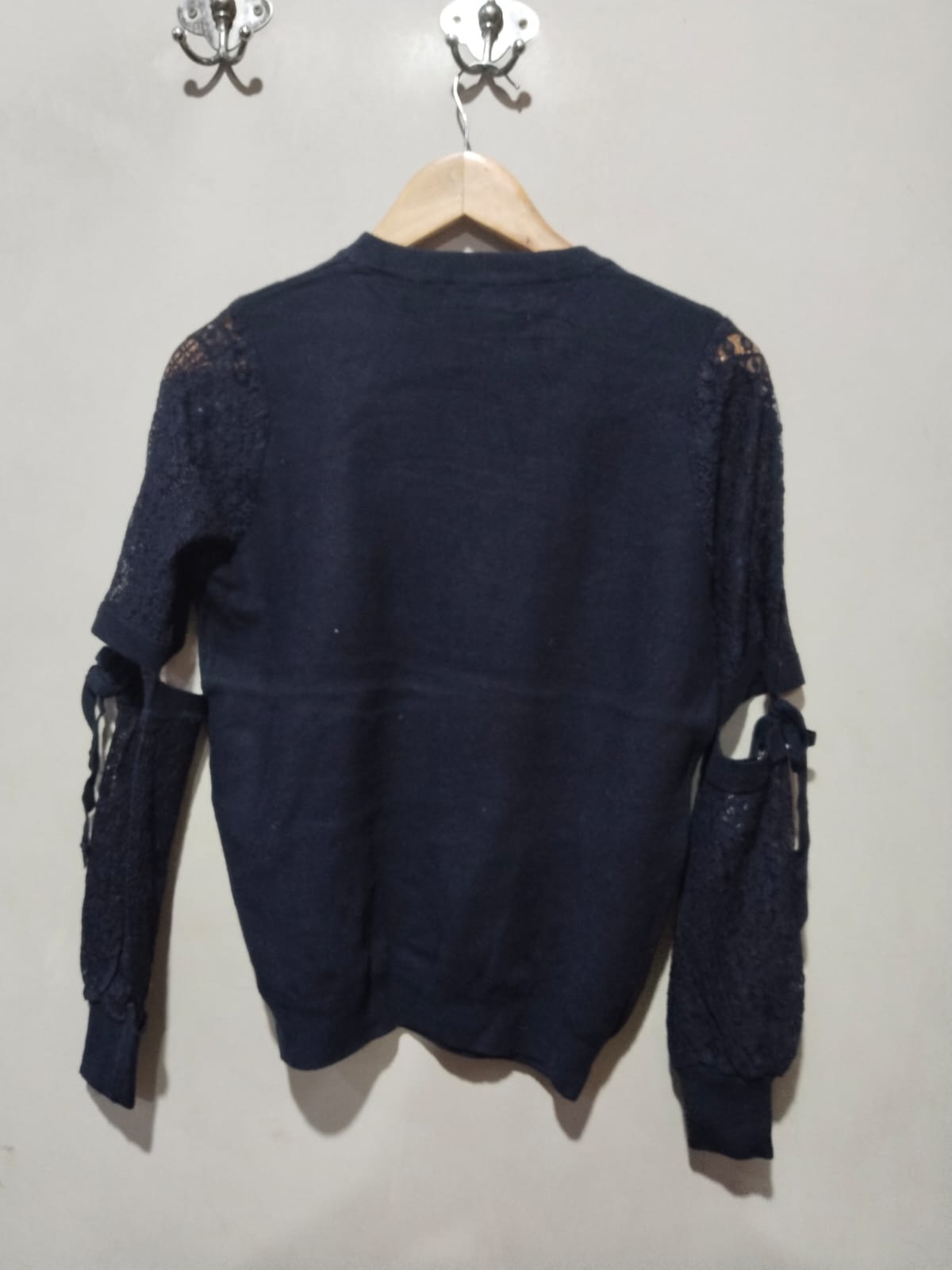 FINERY Black Knitted Lace Sleeve Jumper