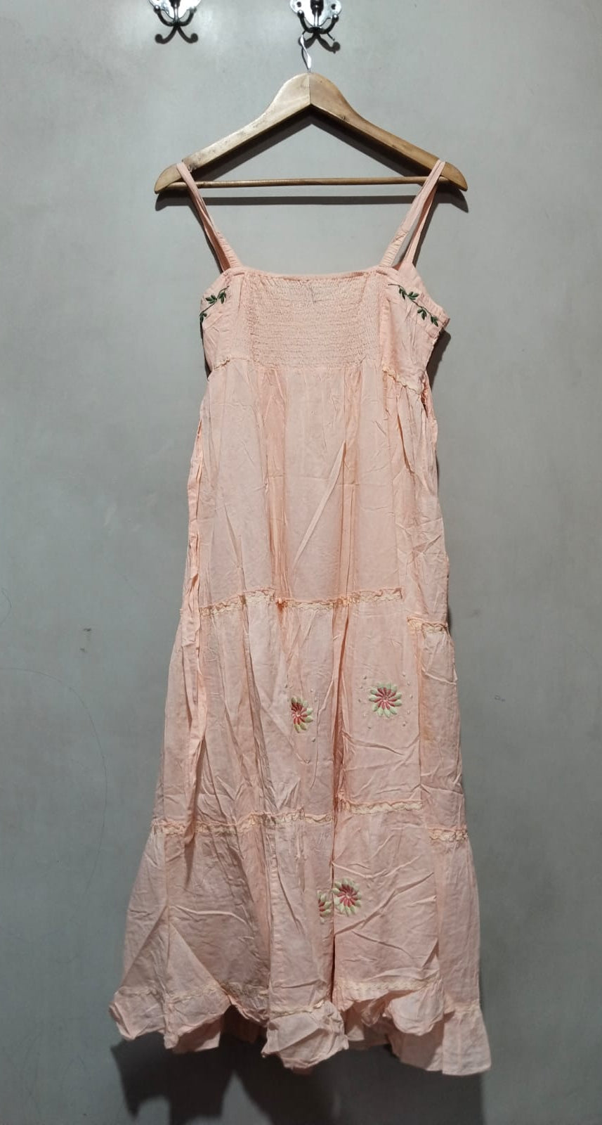 APRICOT Sleeveless Tiered Maxi Dress With Floral Embroidery