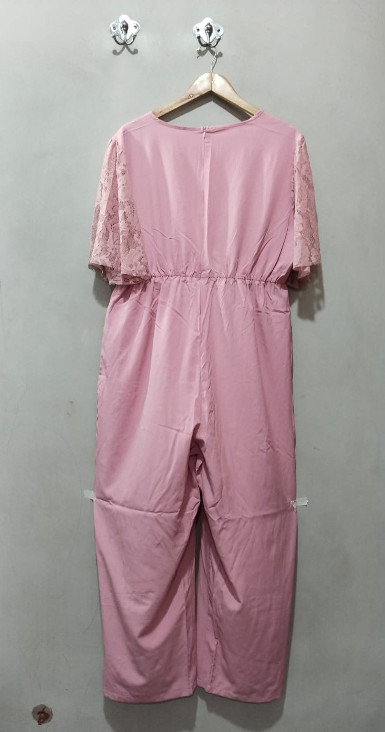 SHEIN LUNE Plus Contrast Lace Butterfly Sleeve Jumpsuit