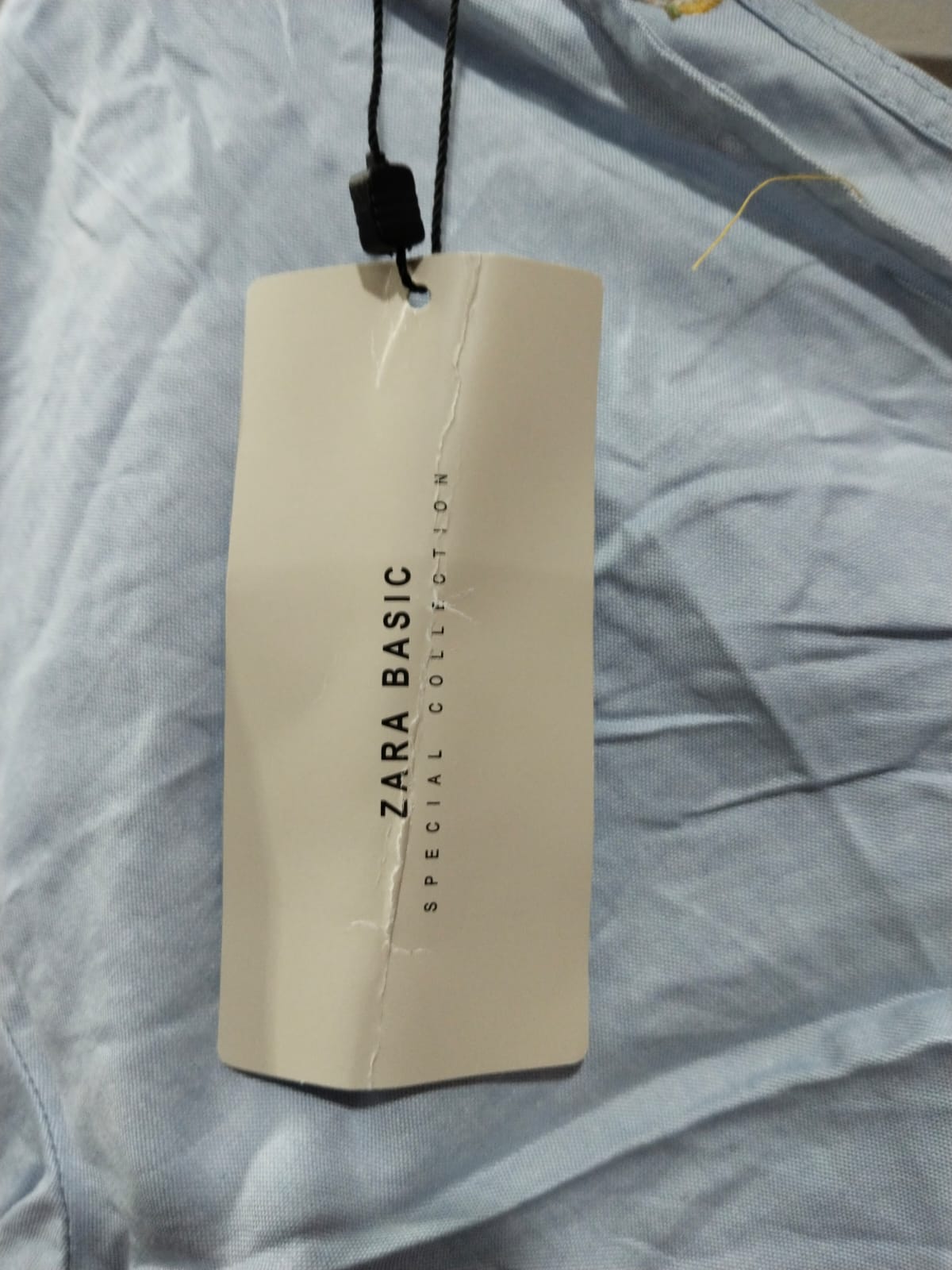 Zara Basic Collection Embroidered Fruit Chambray Bow Back Top