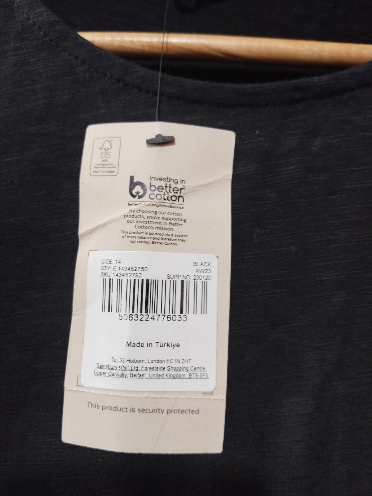 TU | WOMAN Black Puff Eyelet Short Scallop Sleeve Round Neck TOP