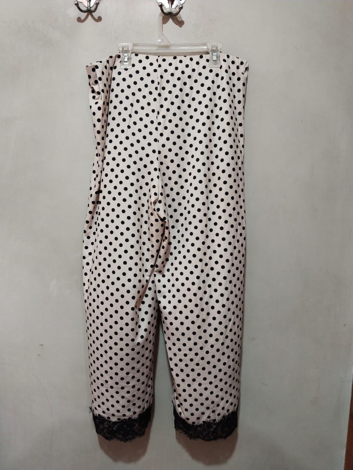 ZARA Women's Wide-Leg Plazzo Pants Polka Dot Black Lace On Hem