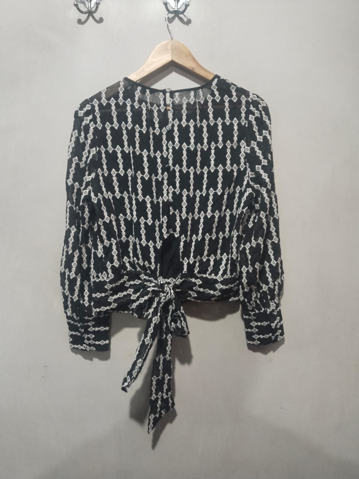 Marks & Spencer Geometric Round Neck Blouson Sleeve Blouse