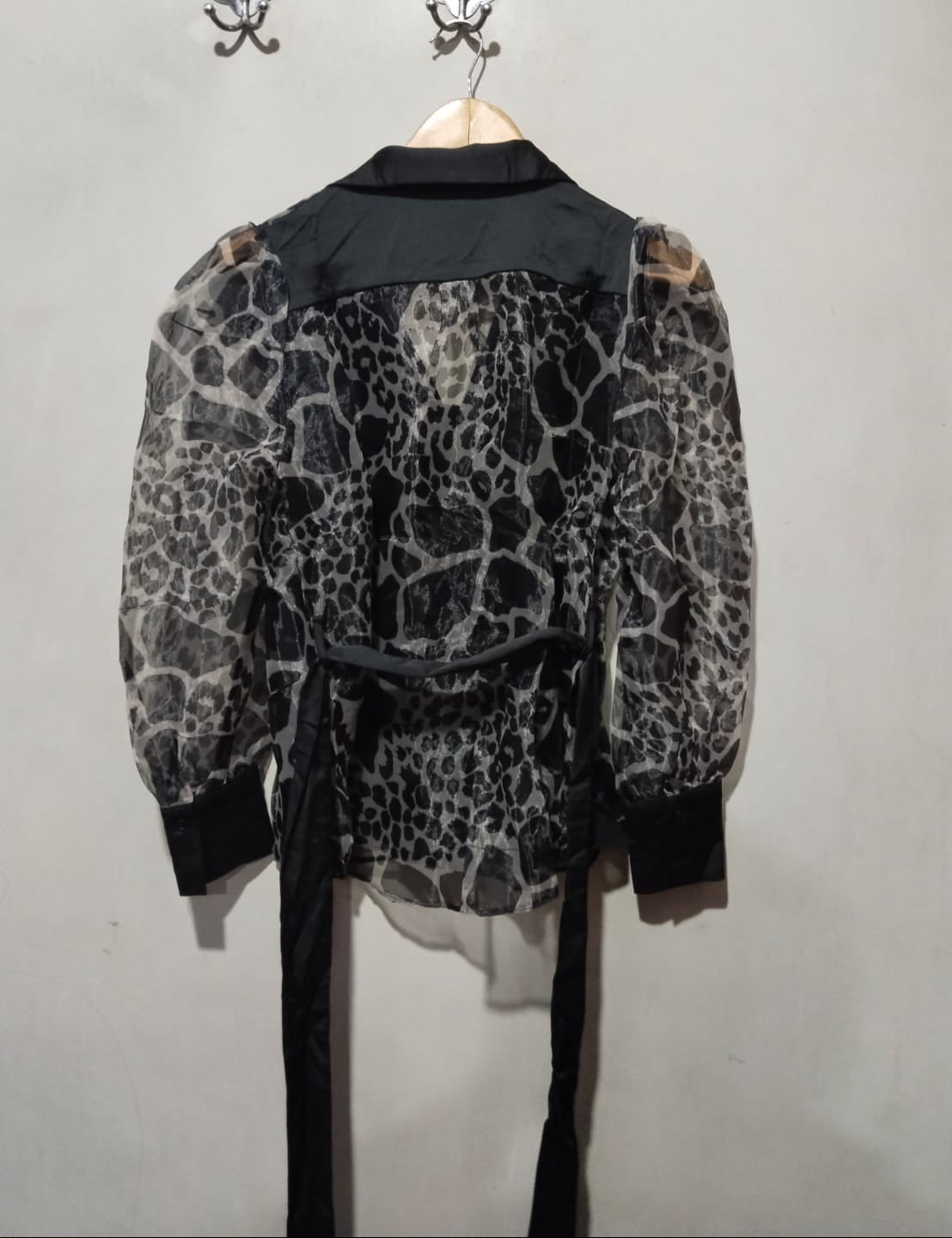 River Island Black Leopard Organza Tie Waist Blouse