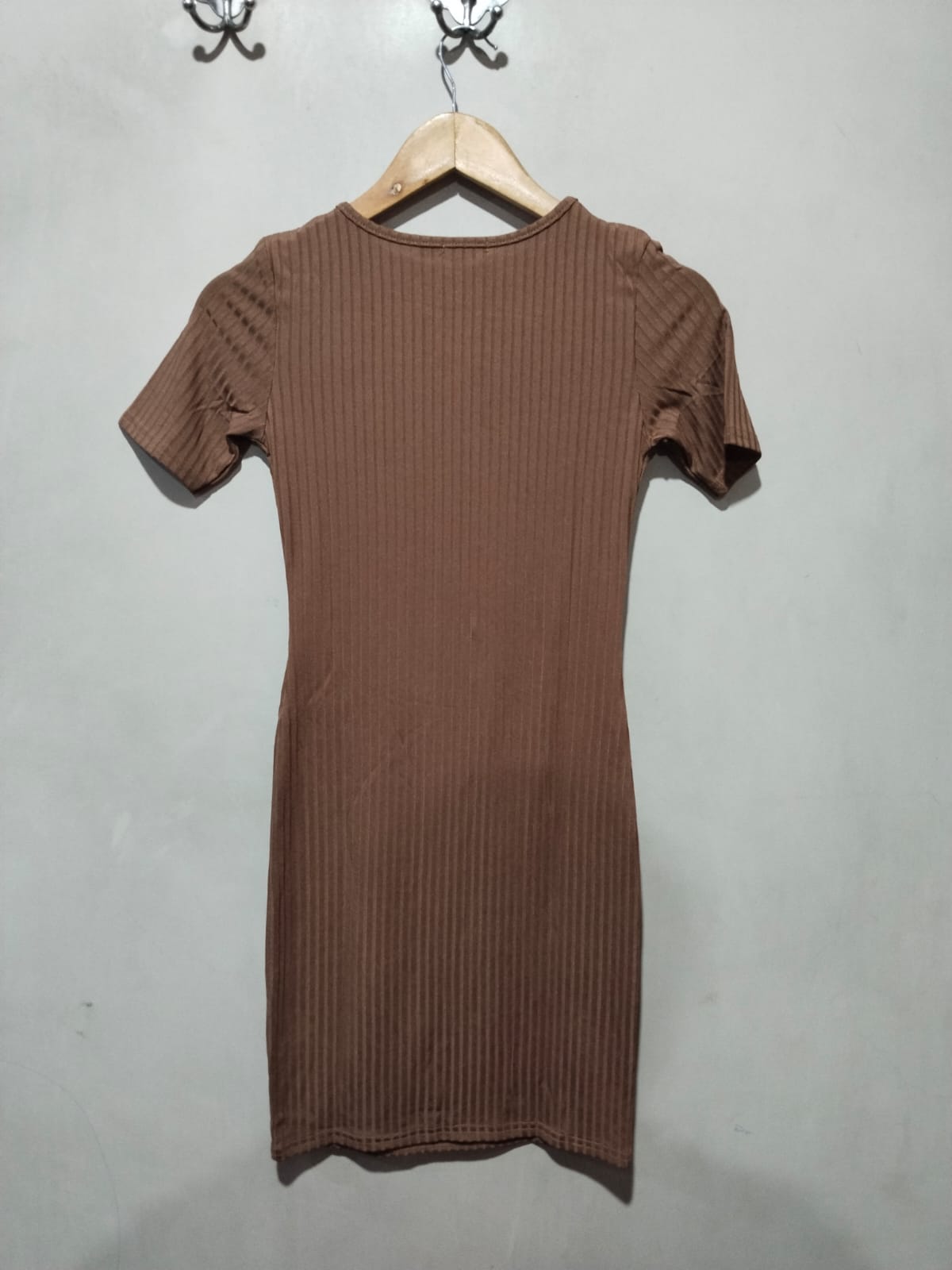 Boohoo Brown Ribbed Short Sleeve Bodycon Mini Dress