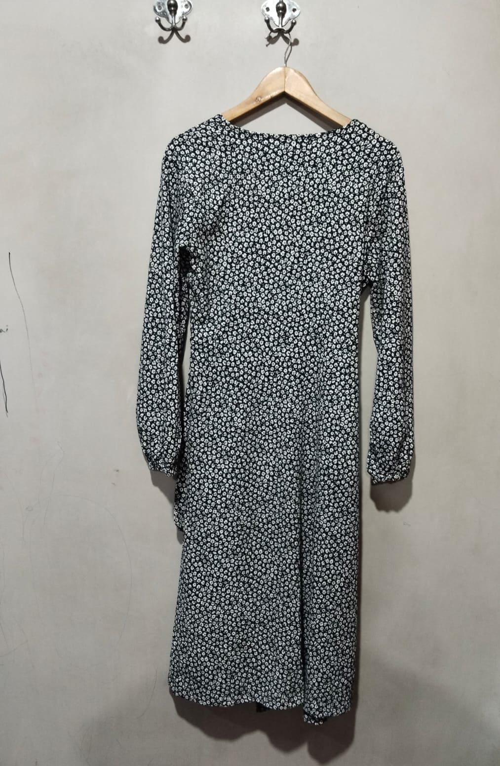 H&M Black Floral Print Wrap-Over Long Dress