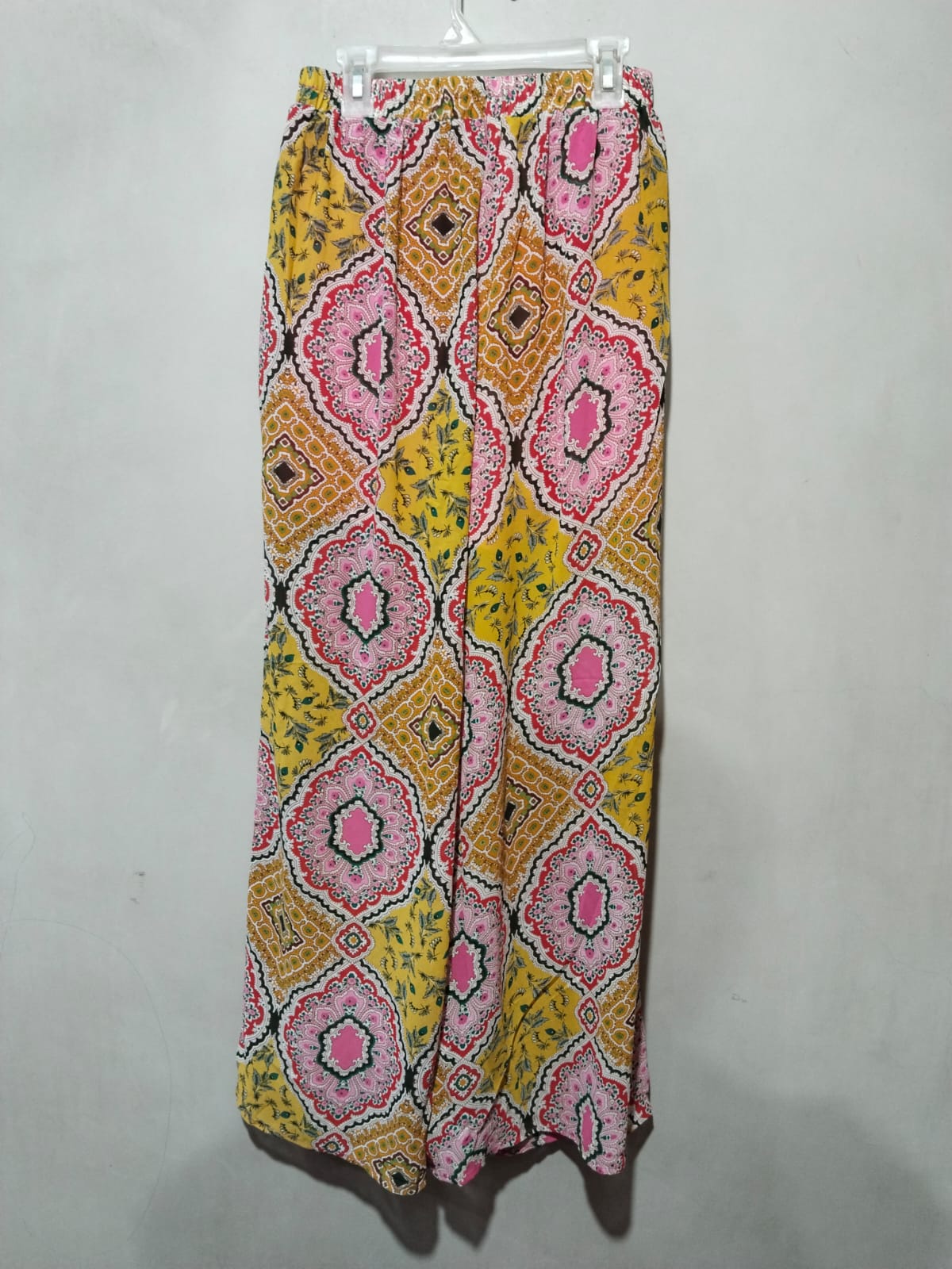 Rustty Dustty Pink & Yellow Paisley Print Wide-Leg Pants