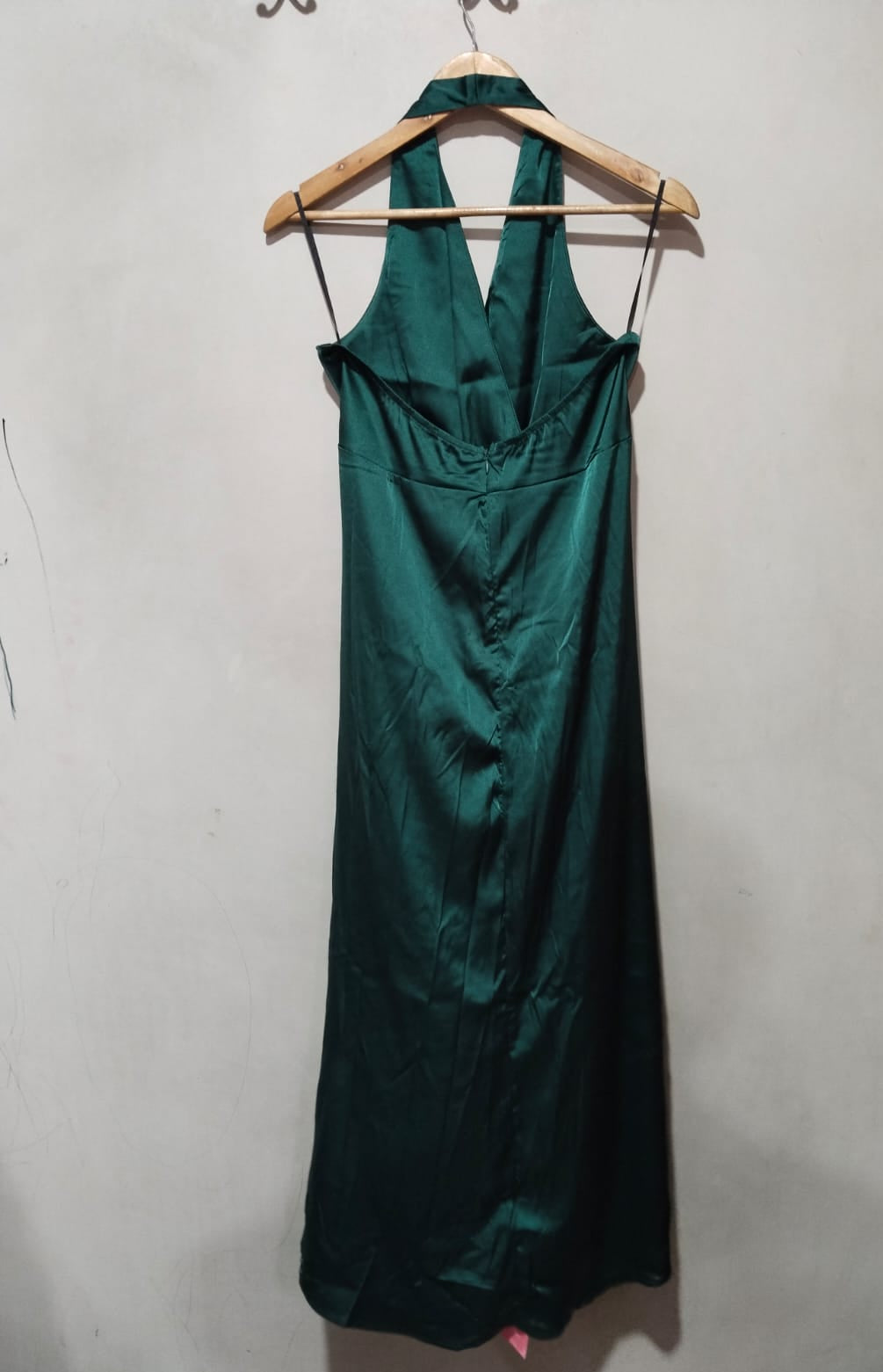 SHEIN BELLE| L|BUST 15|Green Cowl Neck Open-Back Maxi Dress