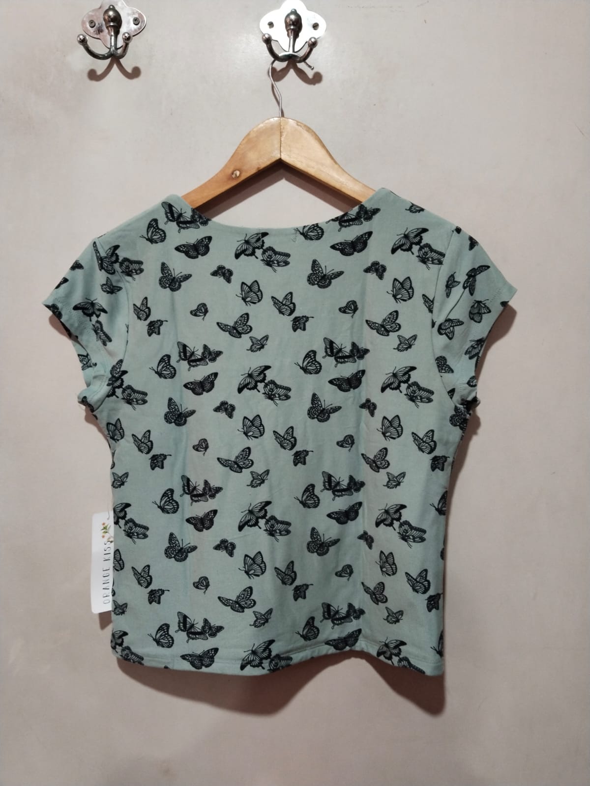 ORANGE KISS|XL|BUST 17|B12|Sage Square-Neck Butterfly Top