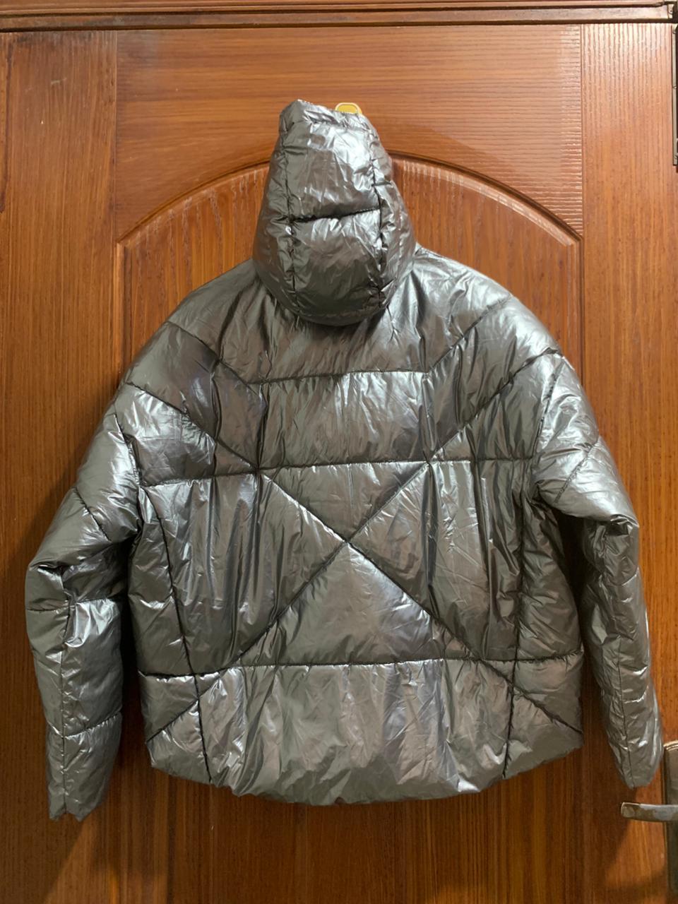LOGER|M|BUST 25|SILVER METALLIC HOODED PUFFER JACKET