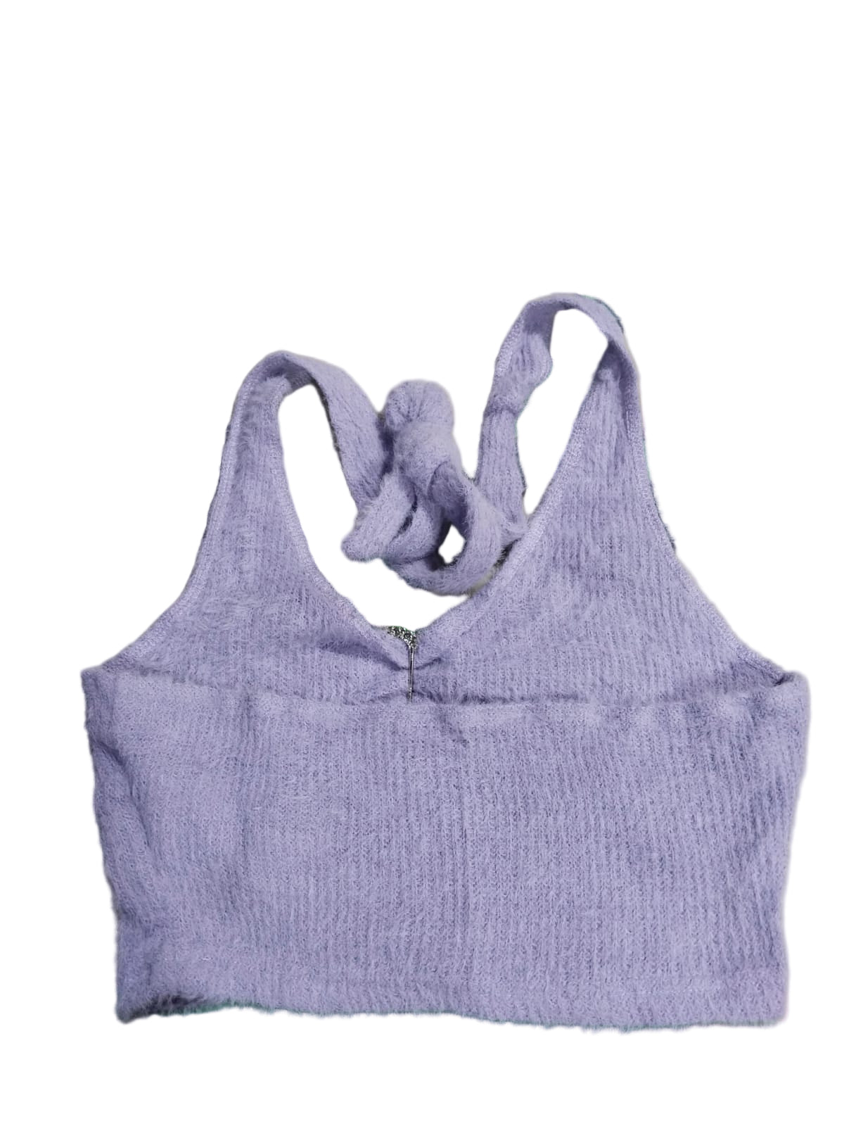SHEIN|L|BUST 15|Halter neck knitted Purple Top with Strass