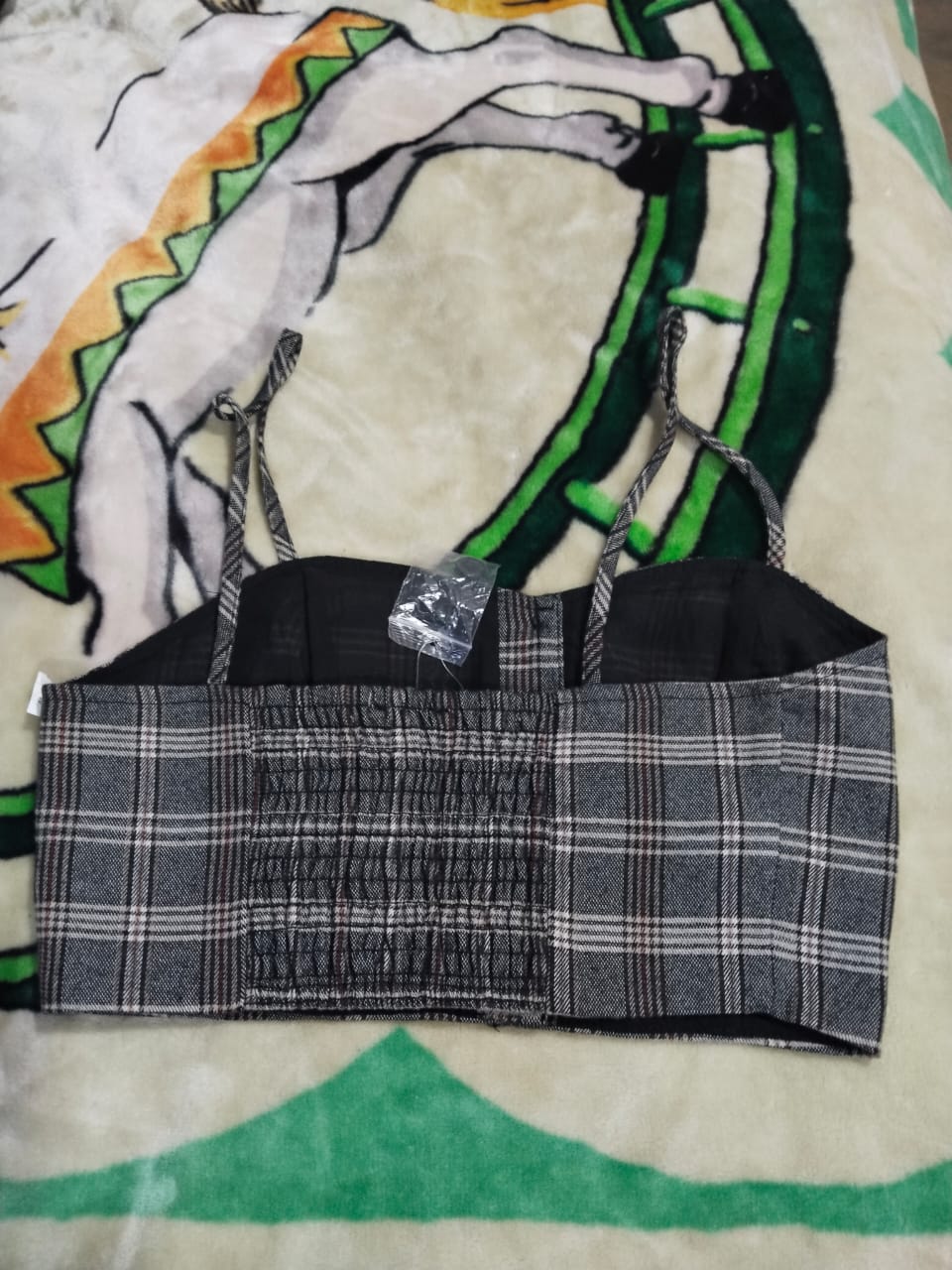 Grey Plaid Button Front Crop Top|S |BUST 14