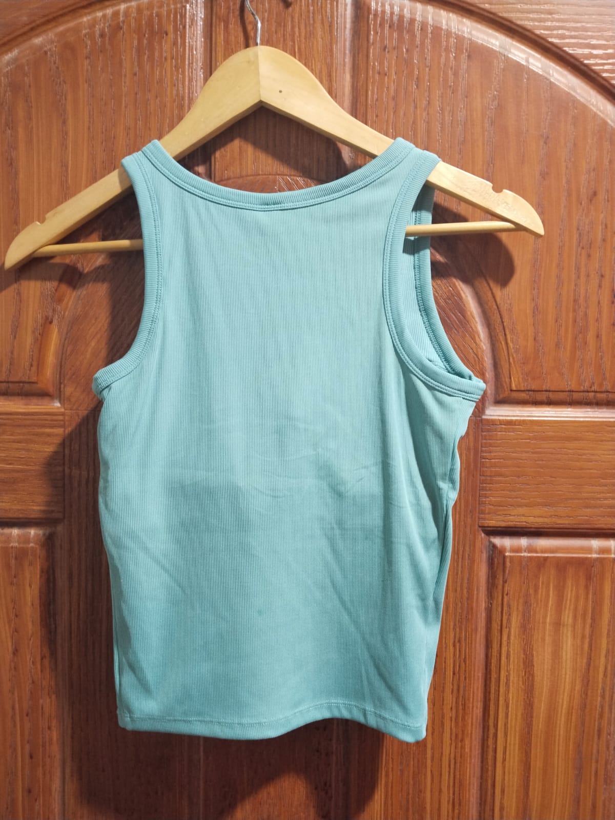 ANKO ACTIVE|S|BUST 14 PADED|Fitted Green Ribbed Tank Crop Top