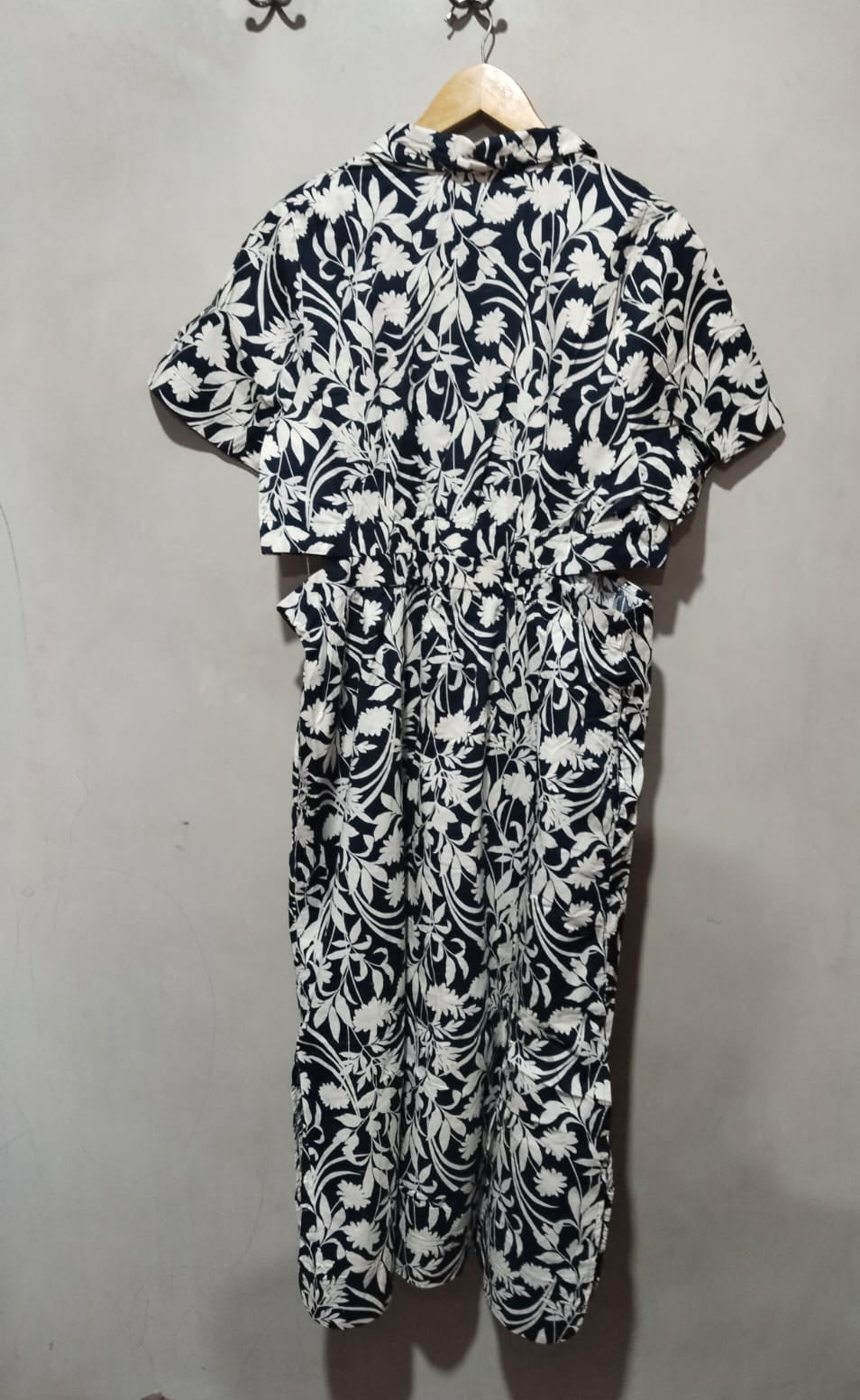 OLD NAVY|XL|BUST 20|Black & White Floral Print Belted Midi Shirt Dress