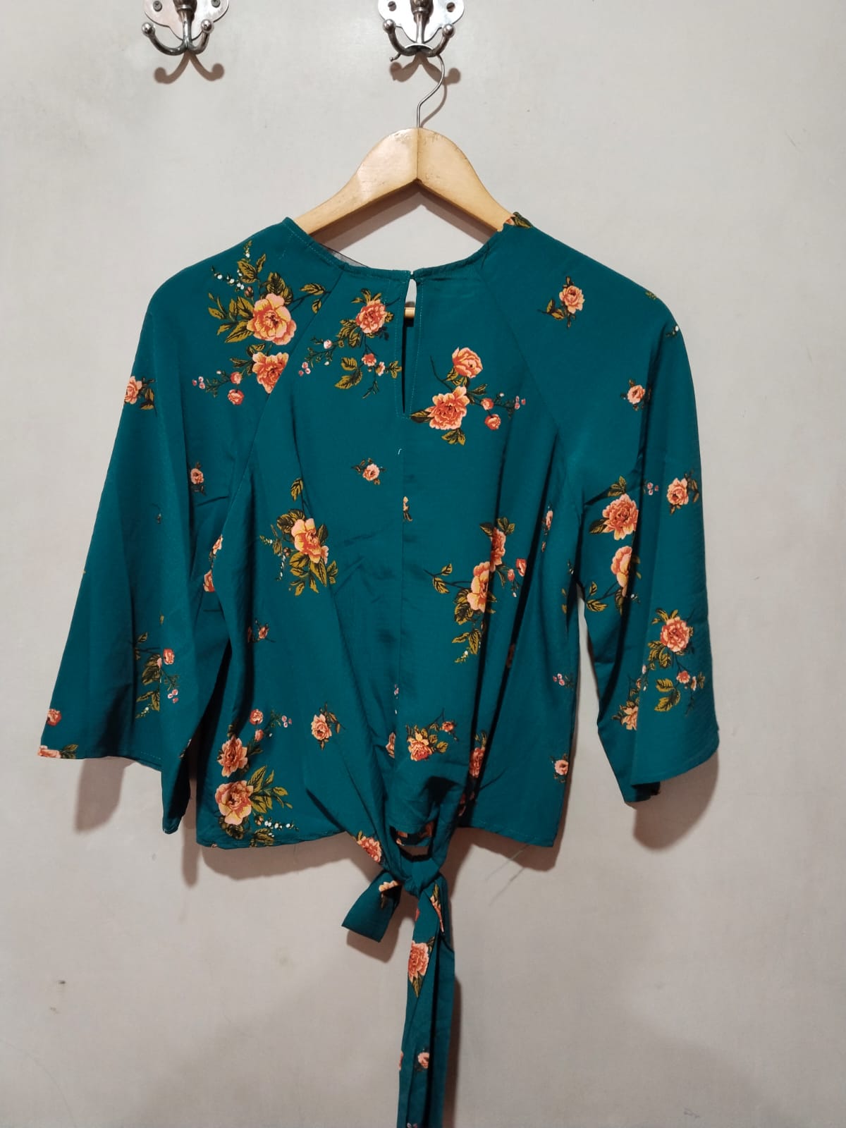 CODE X MODE|M|BUST 18|Green/Teal Floral Blouse Waist Tie