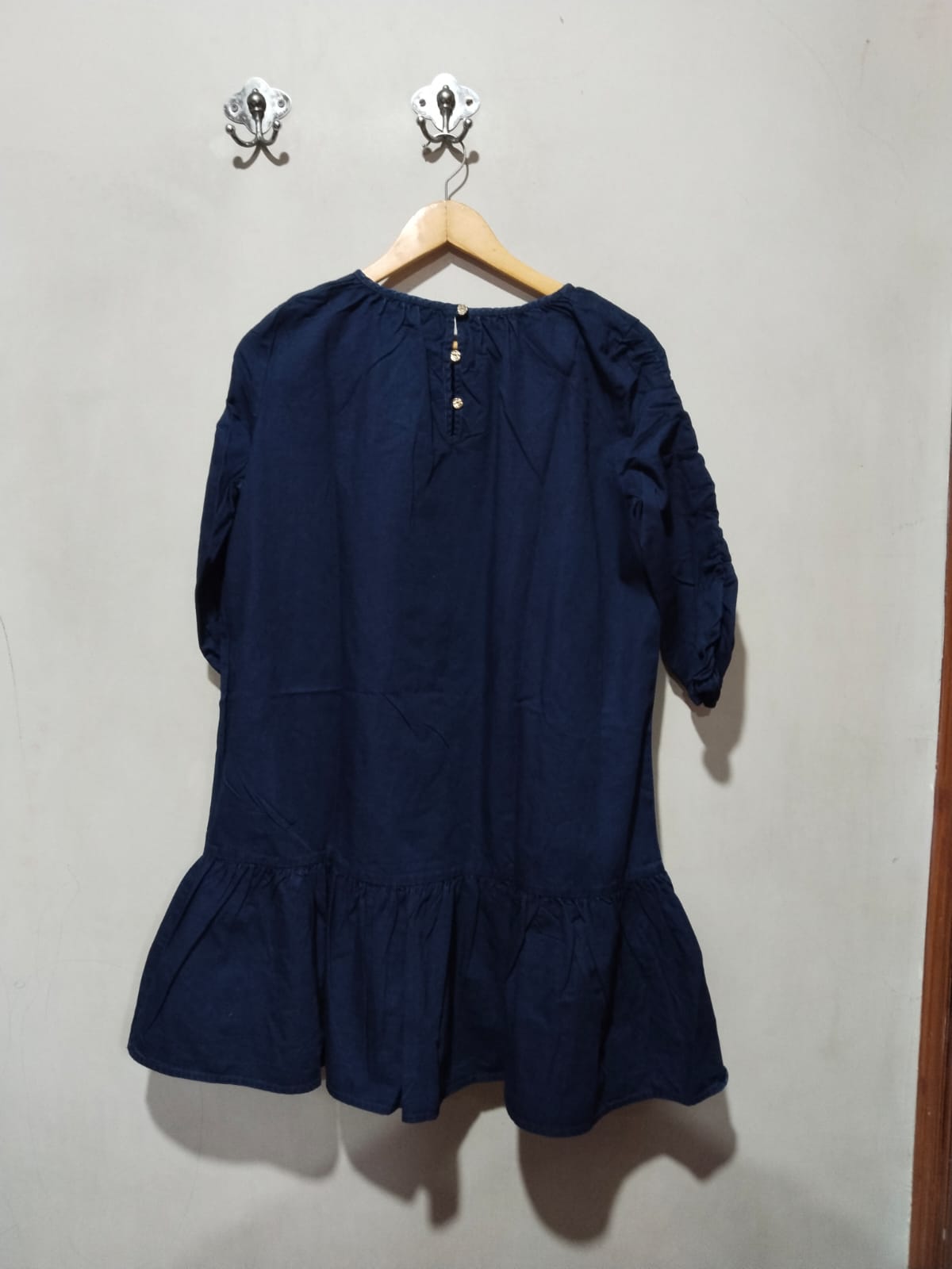 NEXT|S/M|BUST 21.5|C5| NAVY BLUE COTTON RUFFLE-HEM SHIFT DRESS