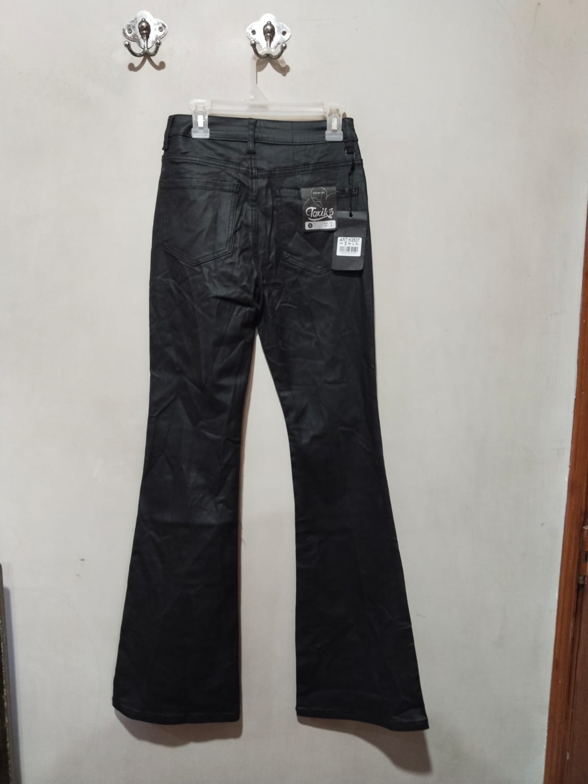 TOXIK|XS/S|WAIST 24|Black Faux Leather Flare Pants