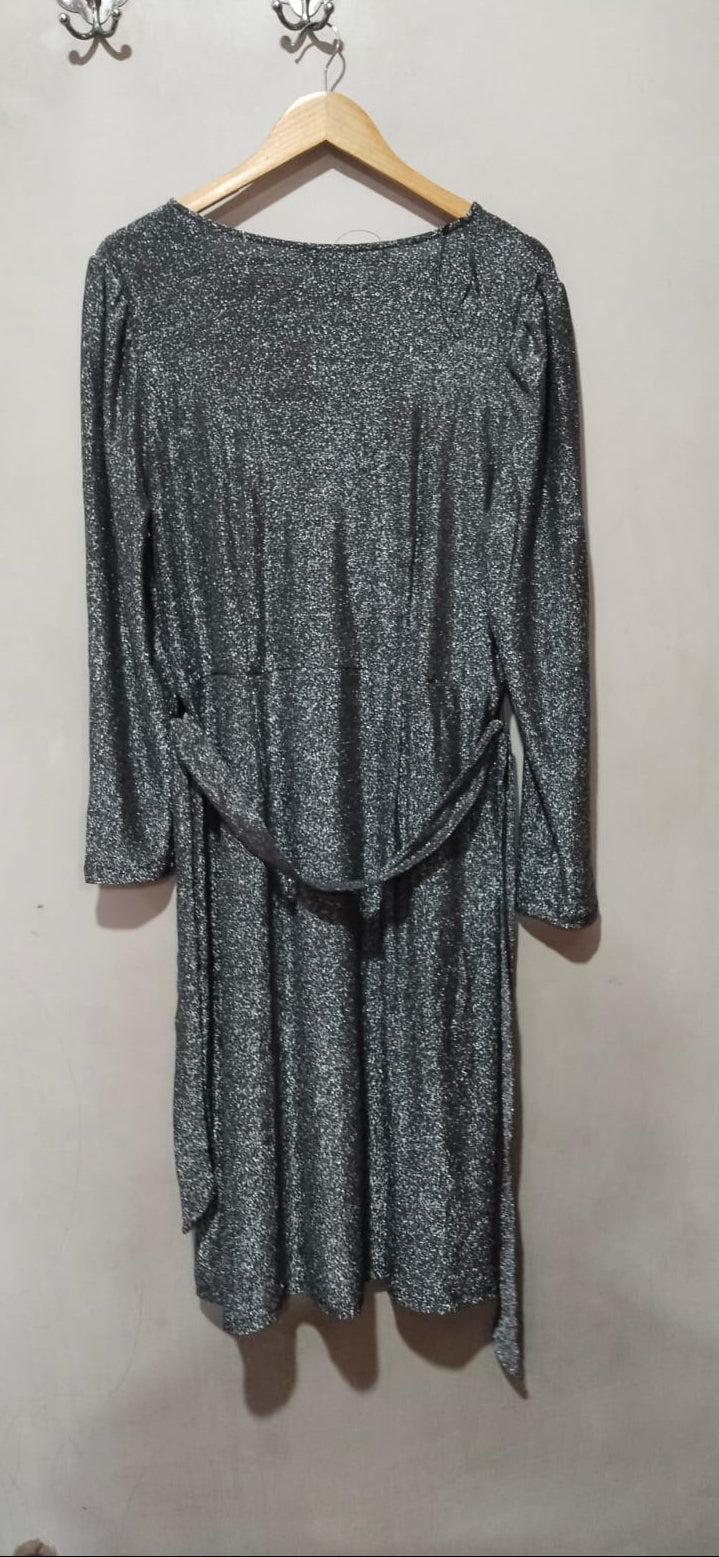 MARK&SPENCER|XL|BUST 21|Grey Metallic Faux Wrap Dress