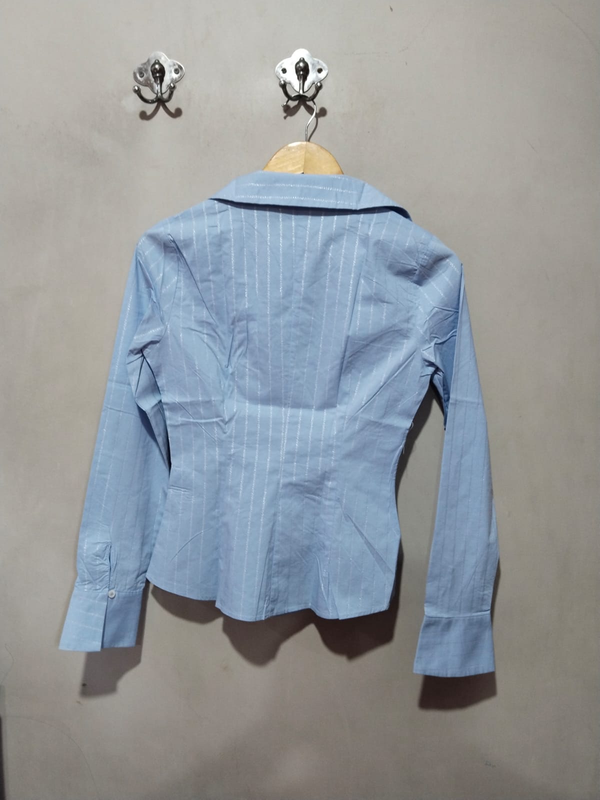 ZARA|S|BUST 16|Women's Long Sleeve Striped Metallic Thread Fitted Shirt