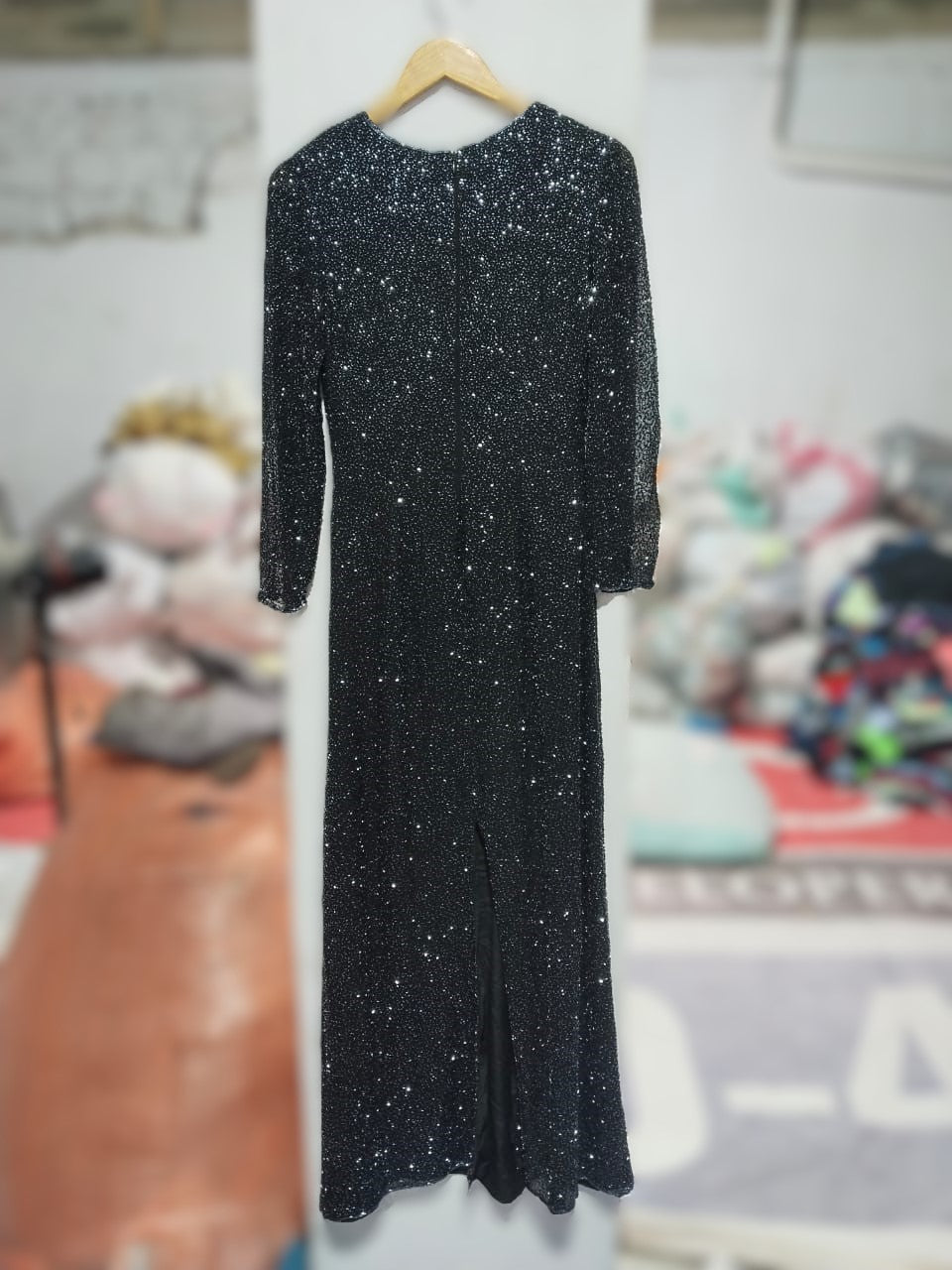 SEAN COLLECTION|XS|S|BUST 15|BLACK LONG SLEEVE BEADED MAXI DRESS