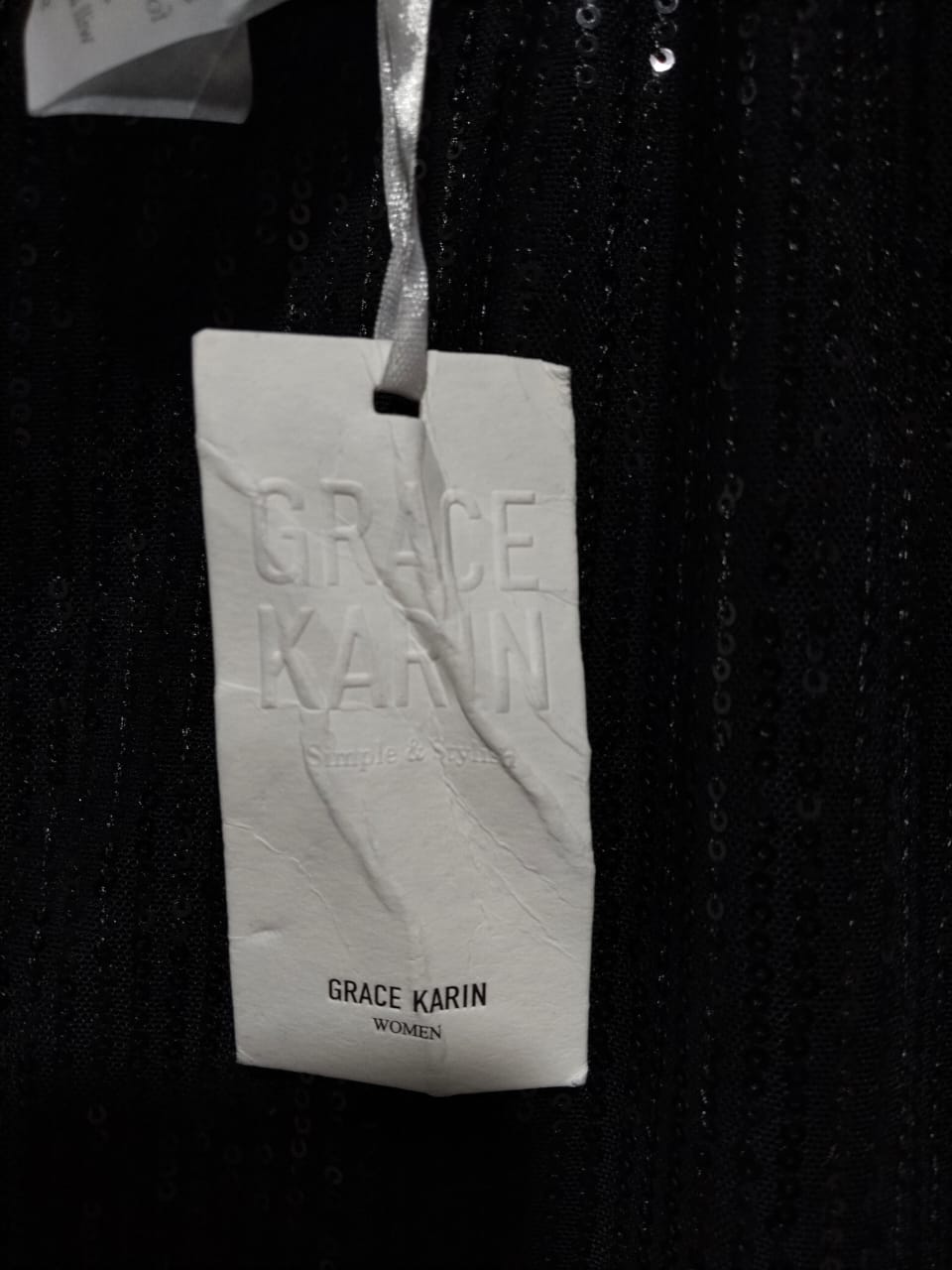 GRACE KKARIN|L/XL|BUST 19|BLACK SEQUIN HALTER NECK TANK TOP