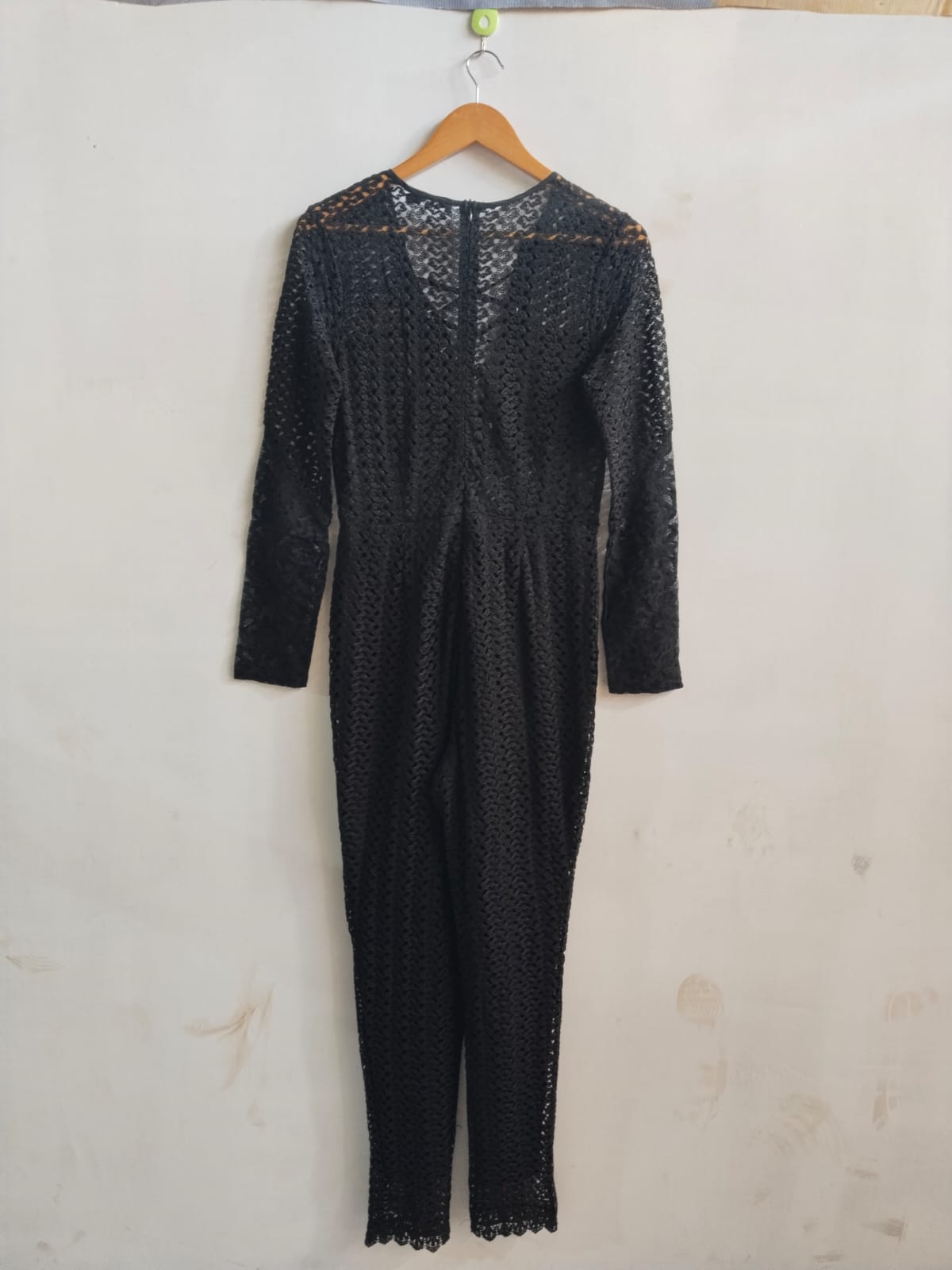 BOOHOO|M|BUST 16| BLACK LACE OR MESH LONG-SLEEVED JUMPSUIT