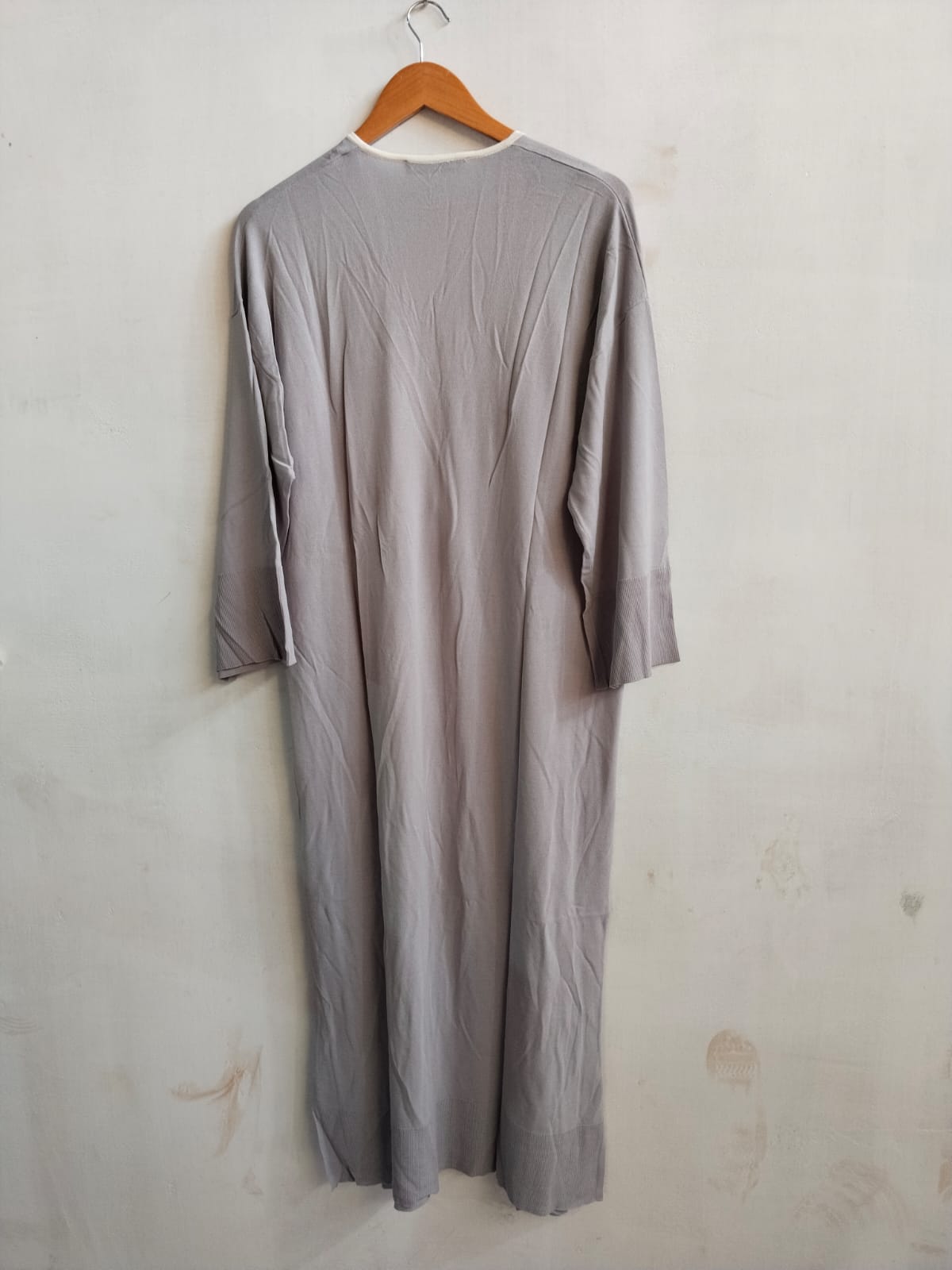 ZARA|XS/S|BUST22|GREY V-NECK MAXI TUNIC DRESS WITH WHITE TRIM
