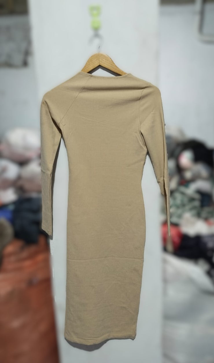 NAKD|S|BUST 14| BEIGE LONG SLEEVE CUTOUT MIDI DRESS