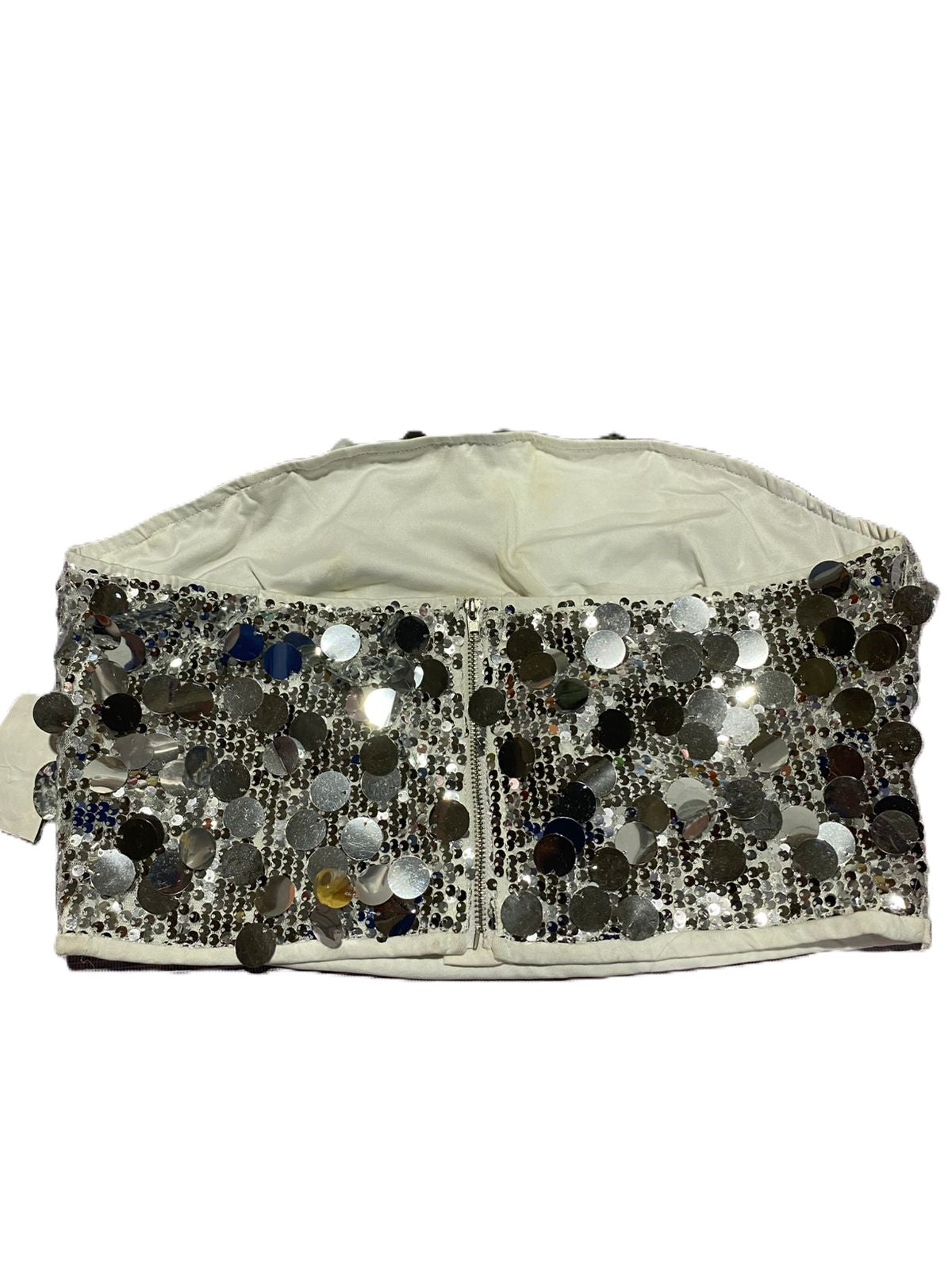 SHEIN|L|BUST 15| SILVER SEQUIN STRAPLESS BUSTIER CROP TOP