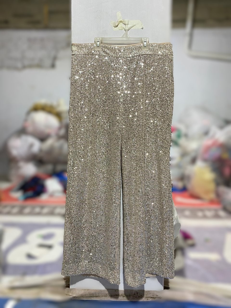 BANANA REPUBLIC| M |WAIST 38|GOLD SEQUIN WIDE LEG TROUSERS