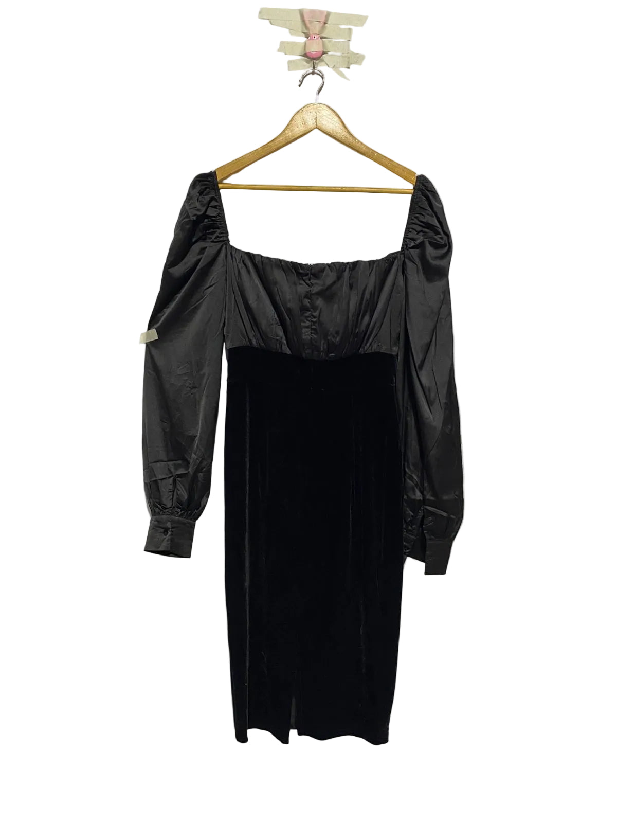 BLACK VELVET AND SATIN MINI DRESS WITH PUFF SLEEVES|L|BUST 16