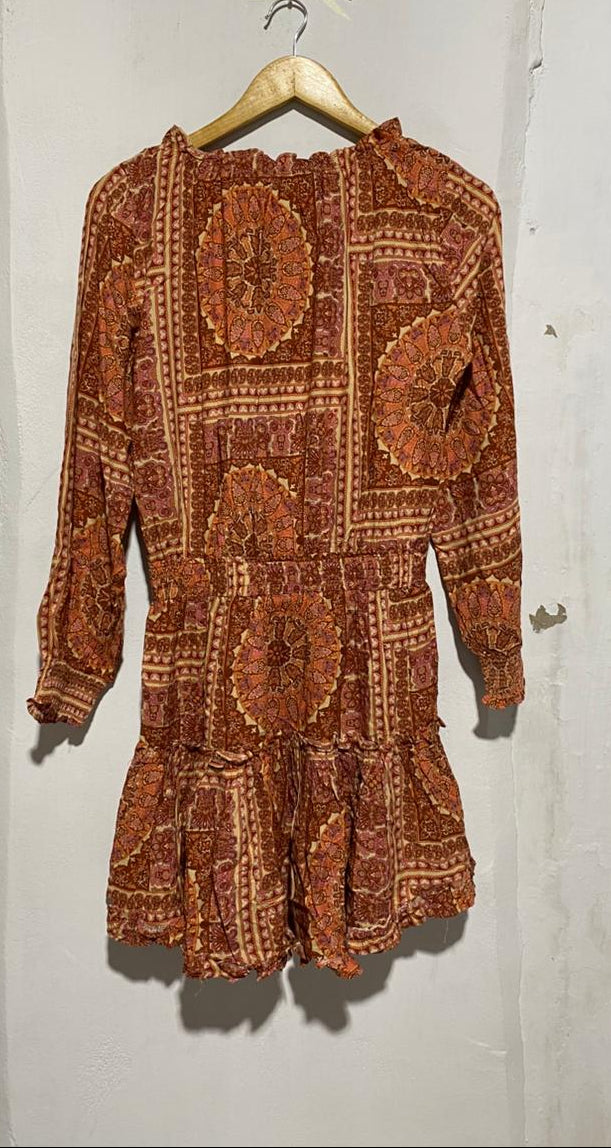 PETAL PUP| S |BUST 18|RUST ORANGE PAISLEY PRINT MINI DRESS