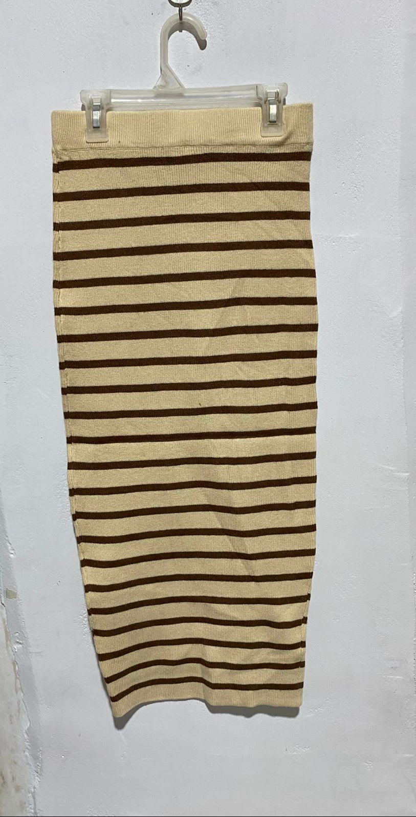 RUMOR|S/M|BUST 26| BEIGE AND BROWN STRIPED KNIT MIDI SKIRT