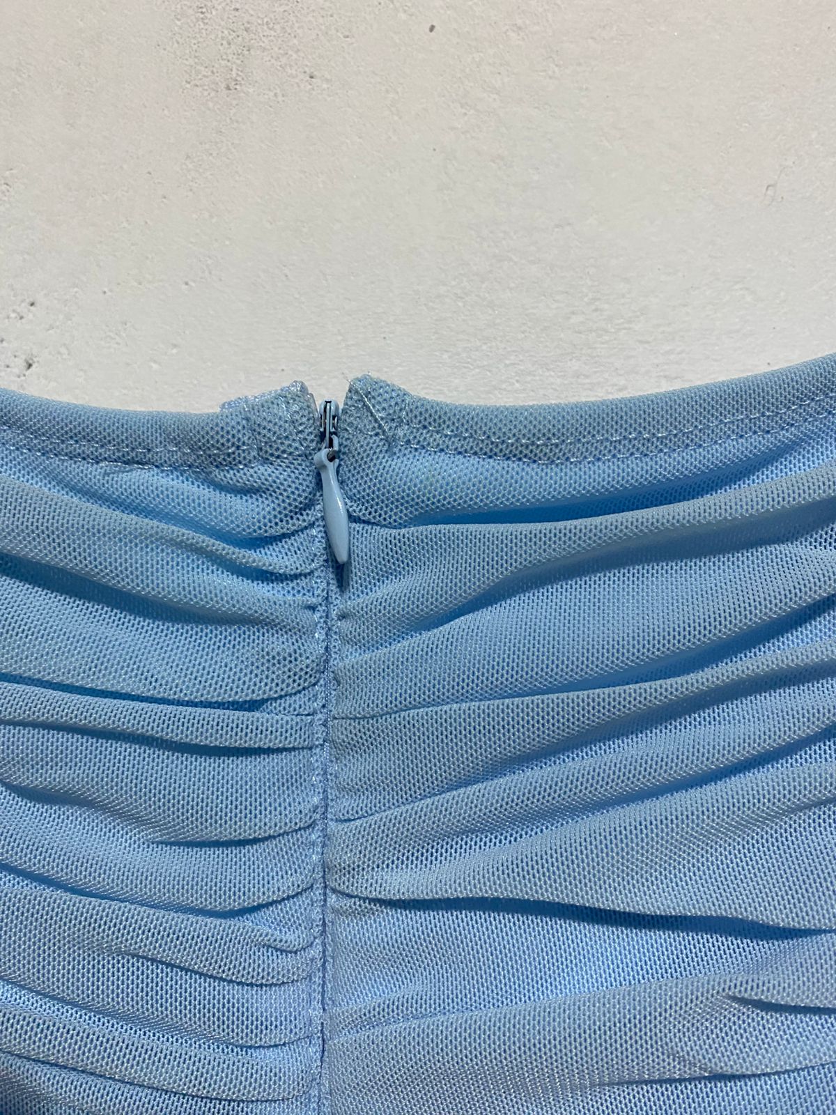 HELLO MOLLY|M|BUST 15|BLUE RUCHED SQUARE NECK MINI DRESS