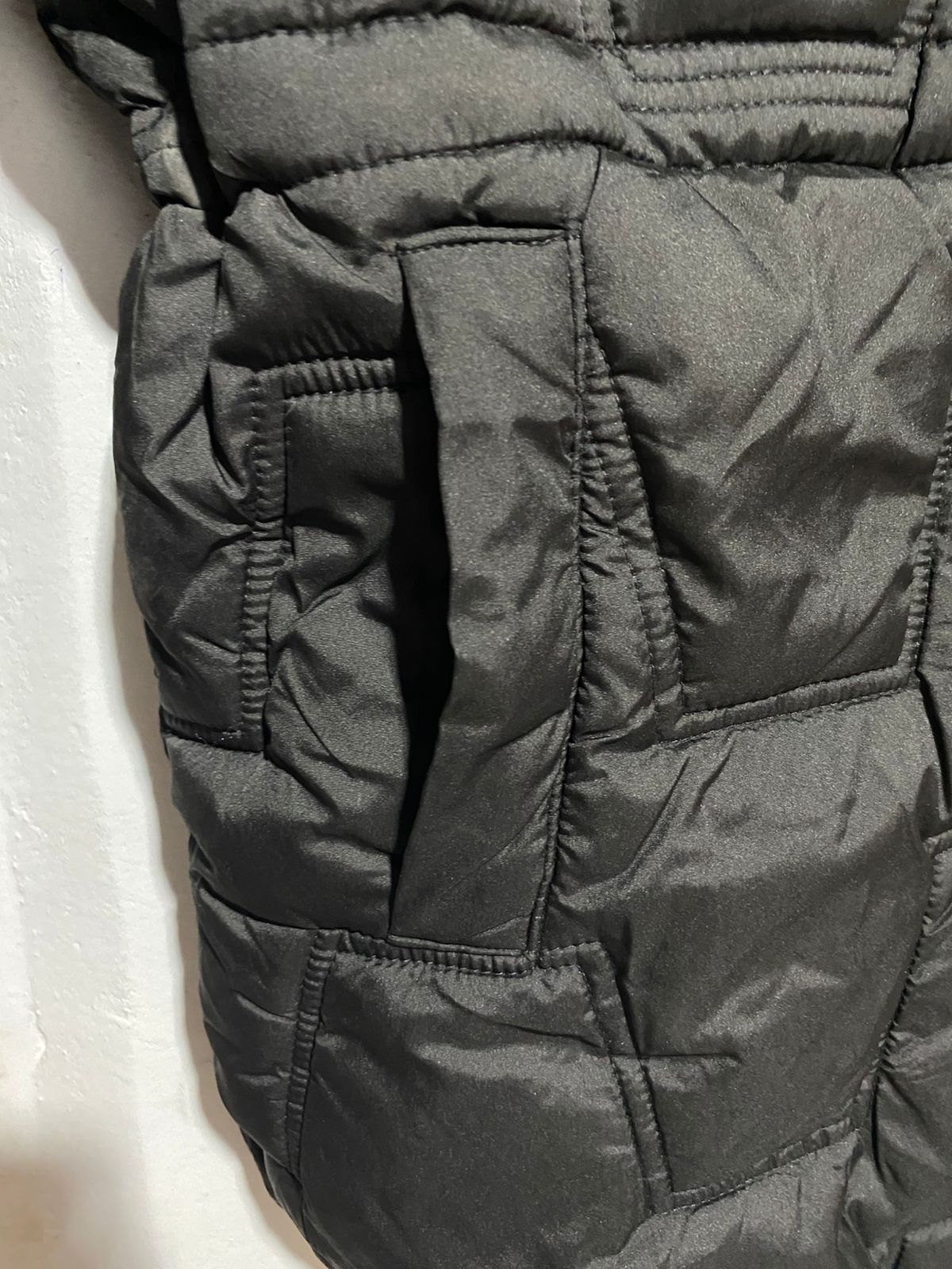 F&F |M|BUST 23|BLACK GEOMETRIC QUILTED OVERSIZED PUFFER JACKET WITH DRAWSTRING WAIST