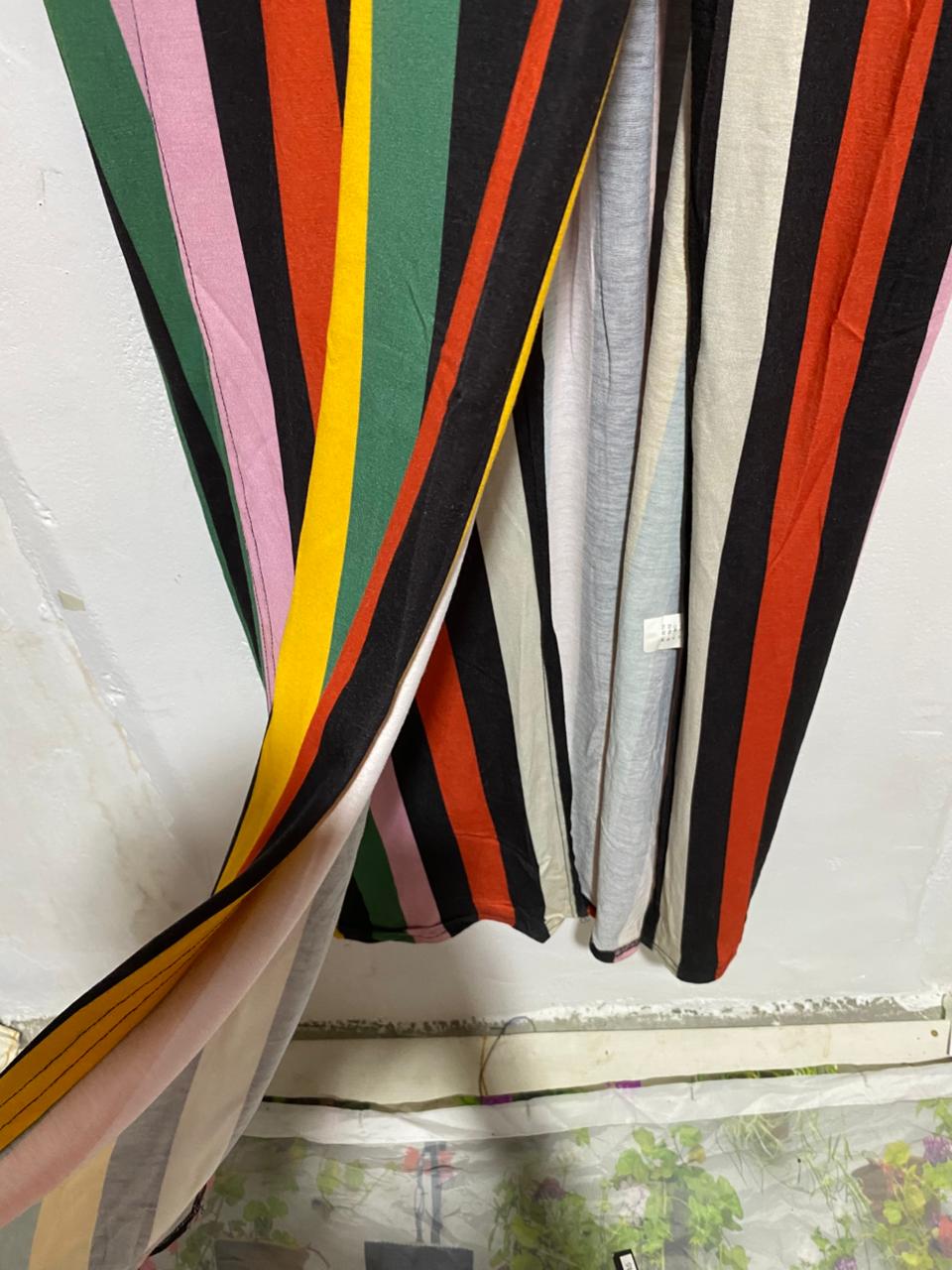 BOOHOO | XL|BUST 20|MULTI-COLOR VERTICAL STRIPED DEEP V-NECK MIDI DRESS