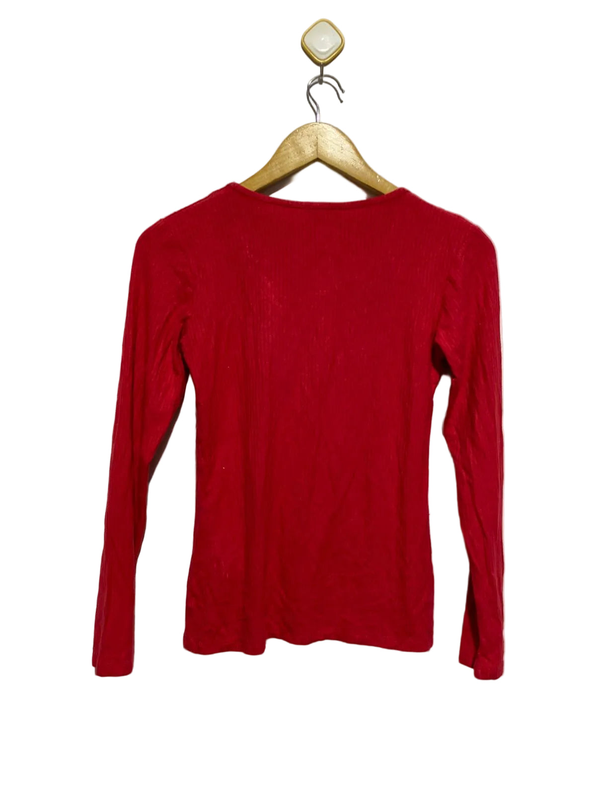 AMISU|S|BUST 16|Red Ribbed Long Sleeve Top