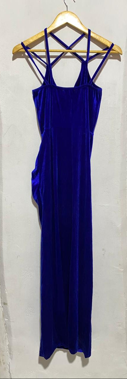 QUIZ|M|BUST 15|ROYAL BLUE BELLE SOLID DRAWSTRING RUCHED VELVET DRESS