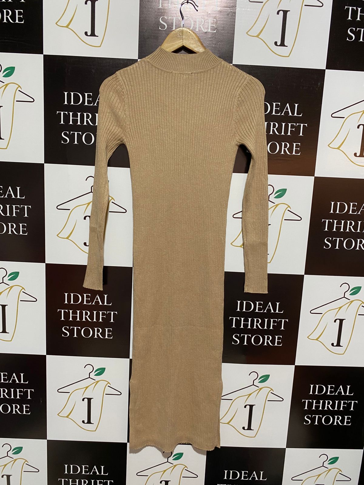 VISCOSE FIBRES |M|BUST 14|Rib-knit turtleneck dress