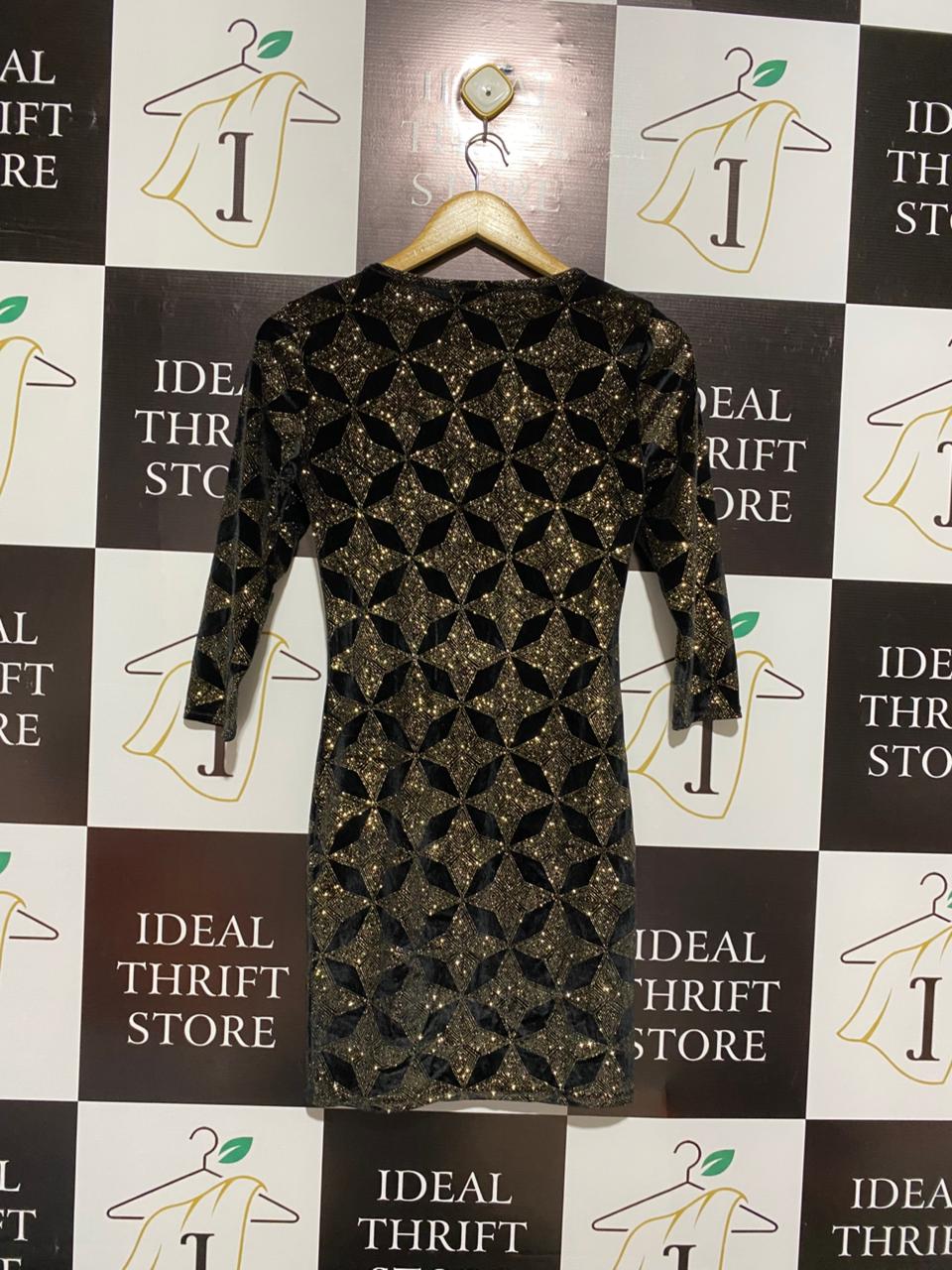 TOP SHOP |S|BUST 15|Star Glitter Black Gold Glitter Bodycon Dress