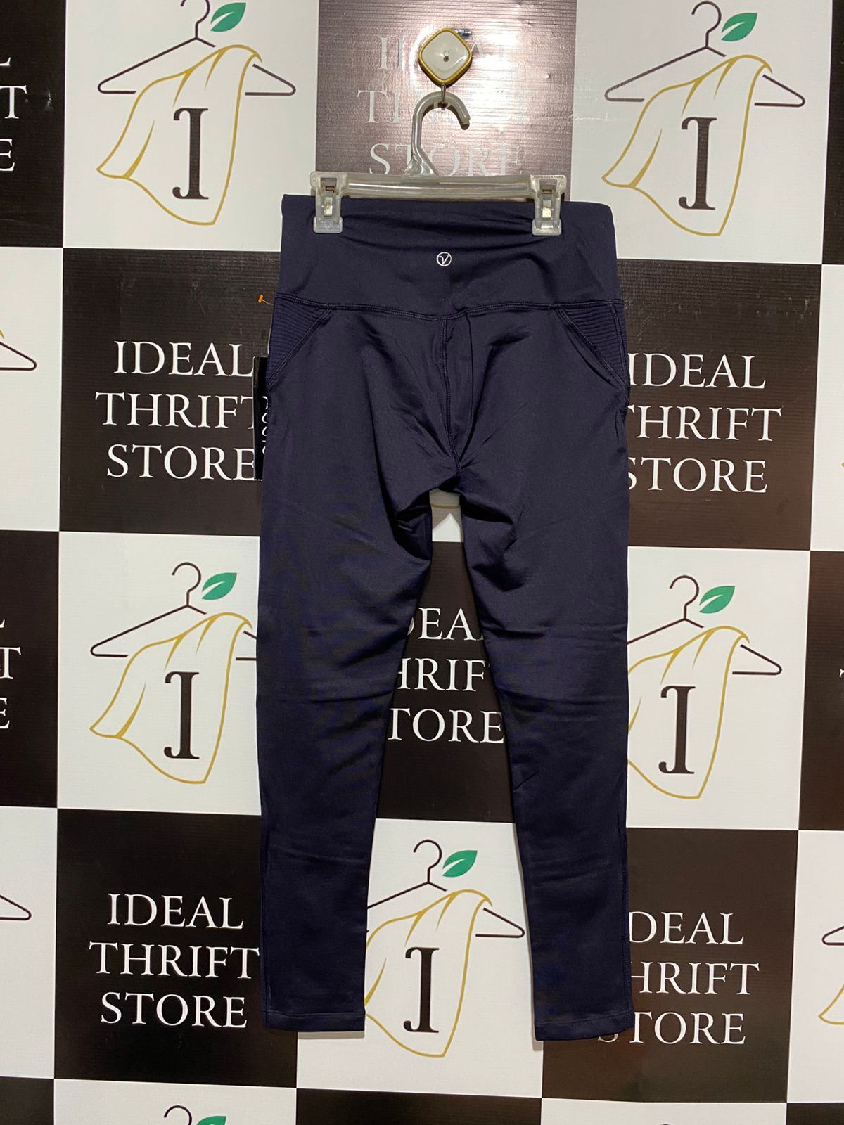 VOGO ATHLETICS|S|WAIST 26|WOMEN'S DARK NAVY BLUE HIGH-WAISTED RIBBED MOTO ATHLETIC LEGGINGS