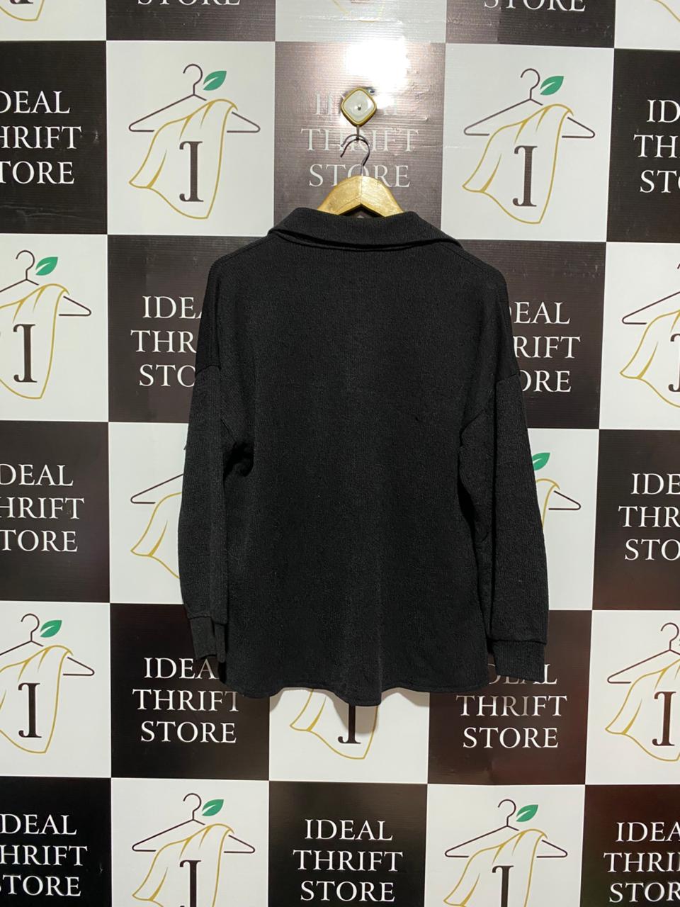 NEW COLLECTION|XL|BUST 23|Black Long-Sleeve Textured Polo Shirt